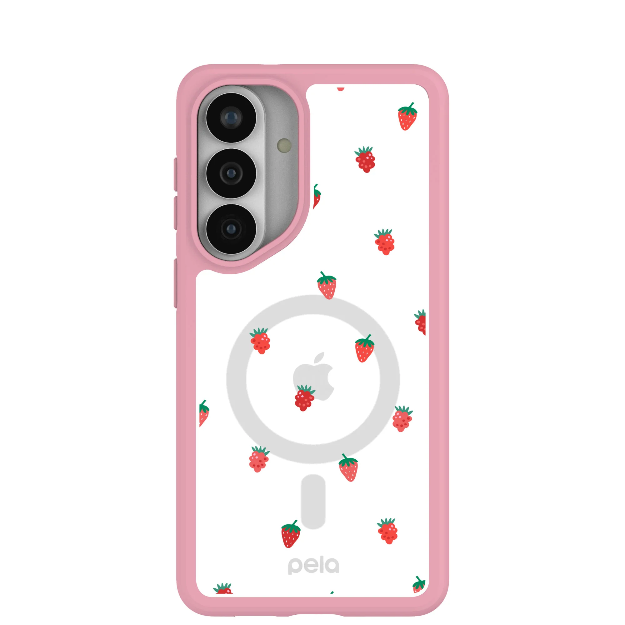 Clear Summer Berries Samsung Galaxy S26+(Plus) Case With Petal Pink Ridge (Magnetic Charging included)