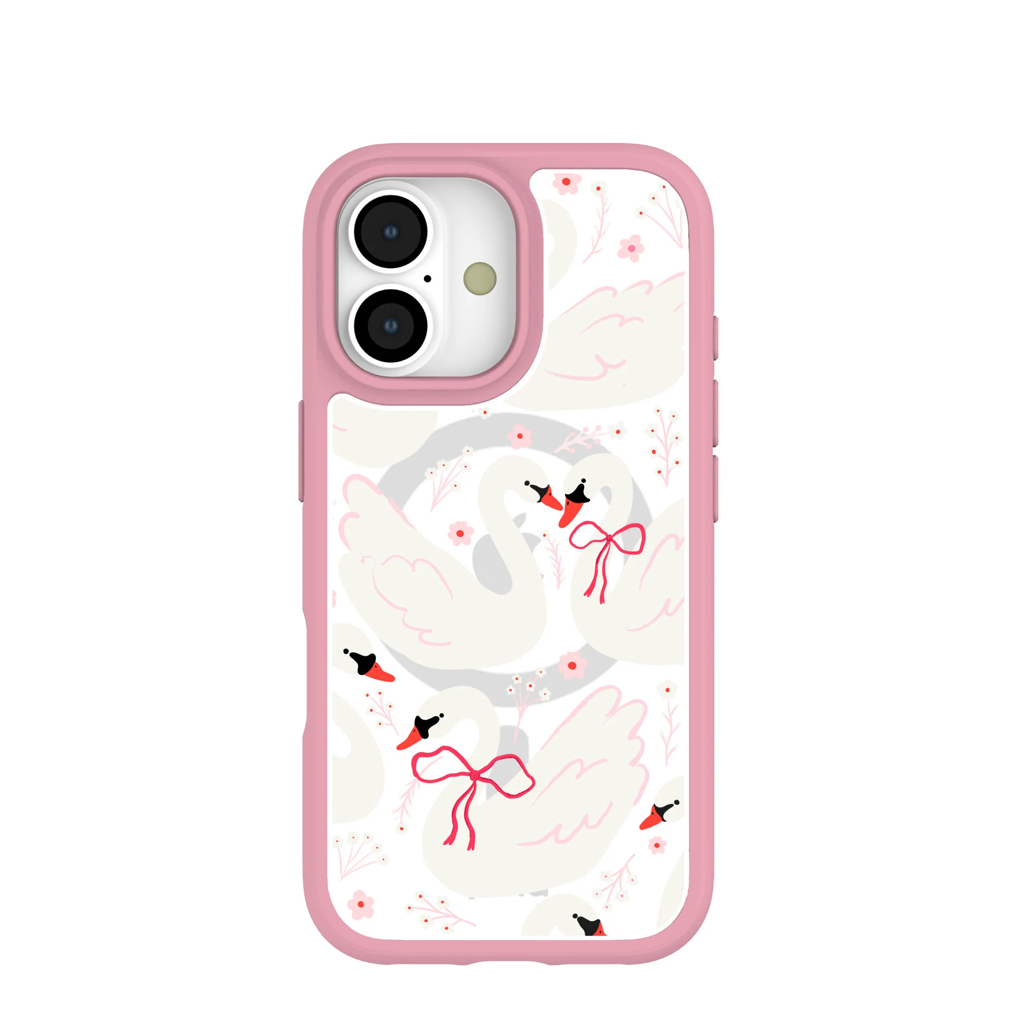 Clear Swan Garden iPhone 17 Case With Petal Pink Ridge (MagSafe included)
