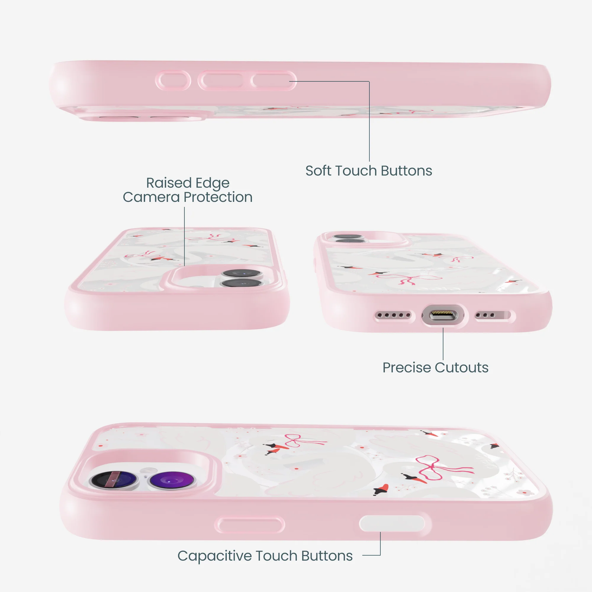 Clear Swan Garden iPhone 17 Case With Petal Pink Ridge (MagSafe included) - Image 3