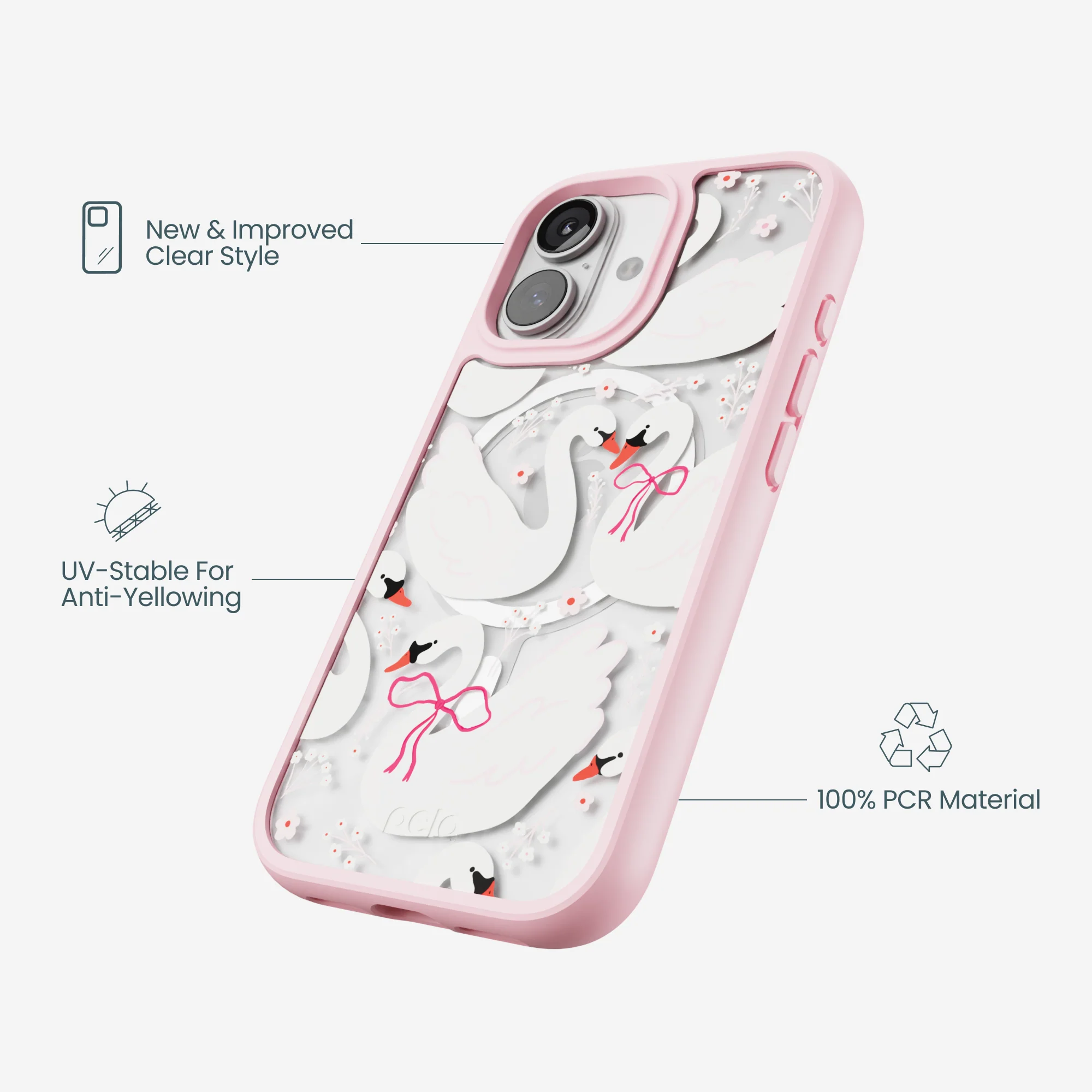 Clear Swan Garden iPhone 17 Case With Petal Pink Ridge (MagSafe included) - Image 4
