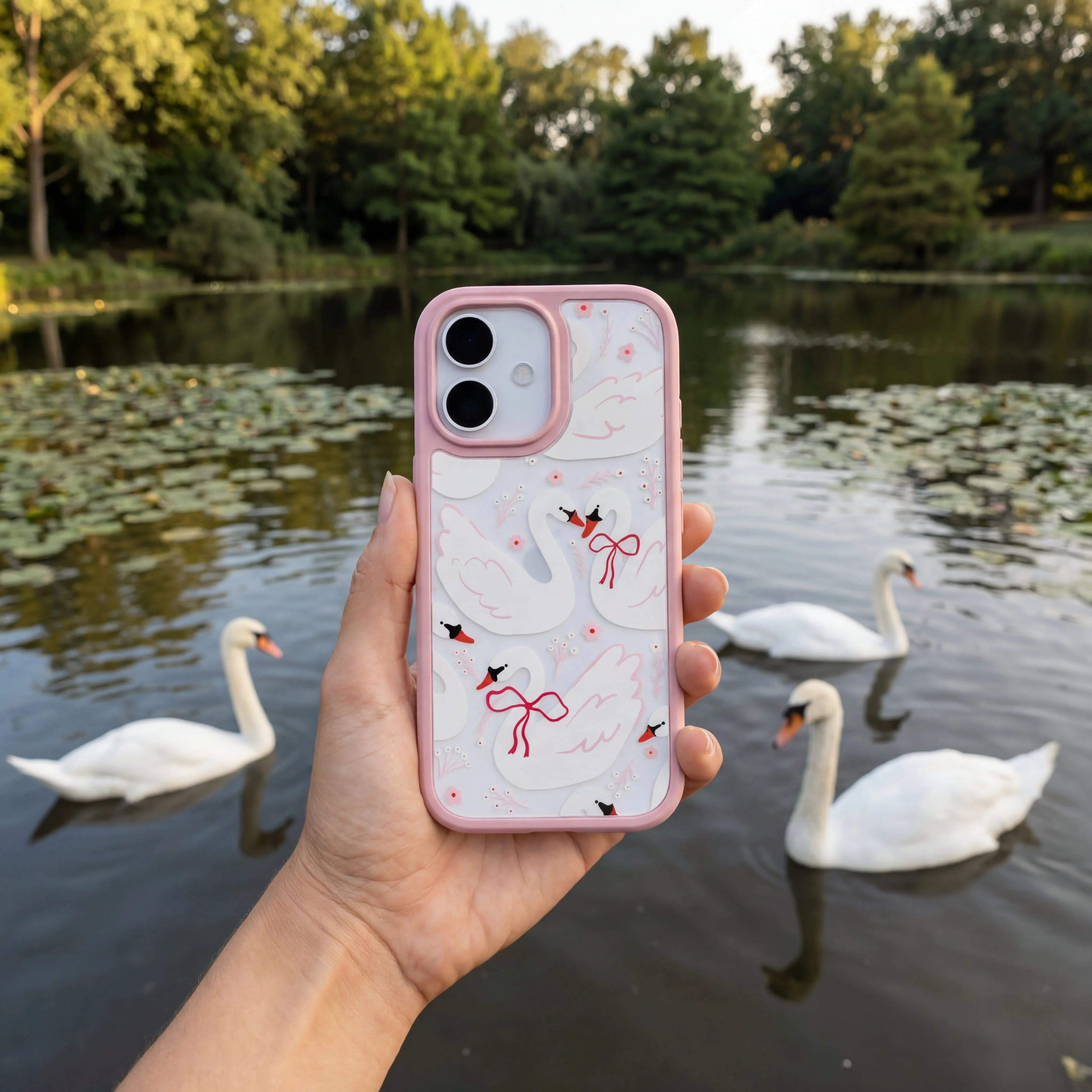 Clear Swan Garden iPhone 17 Pro Max Case With Petal Pink Ridge (MagSafe included) - Image 2