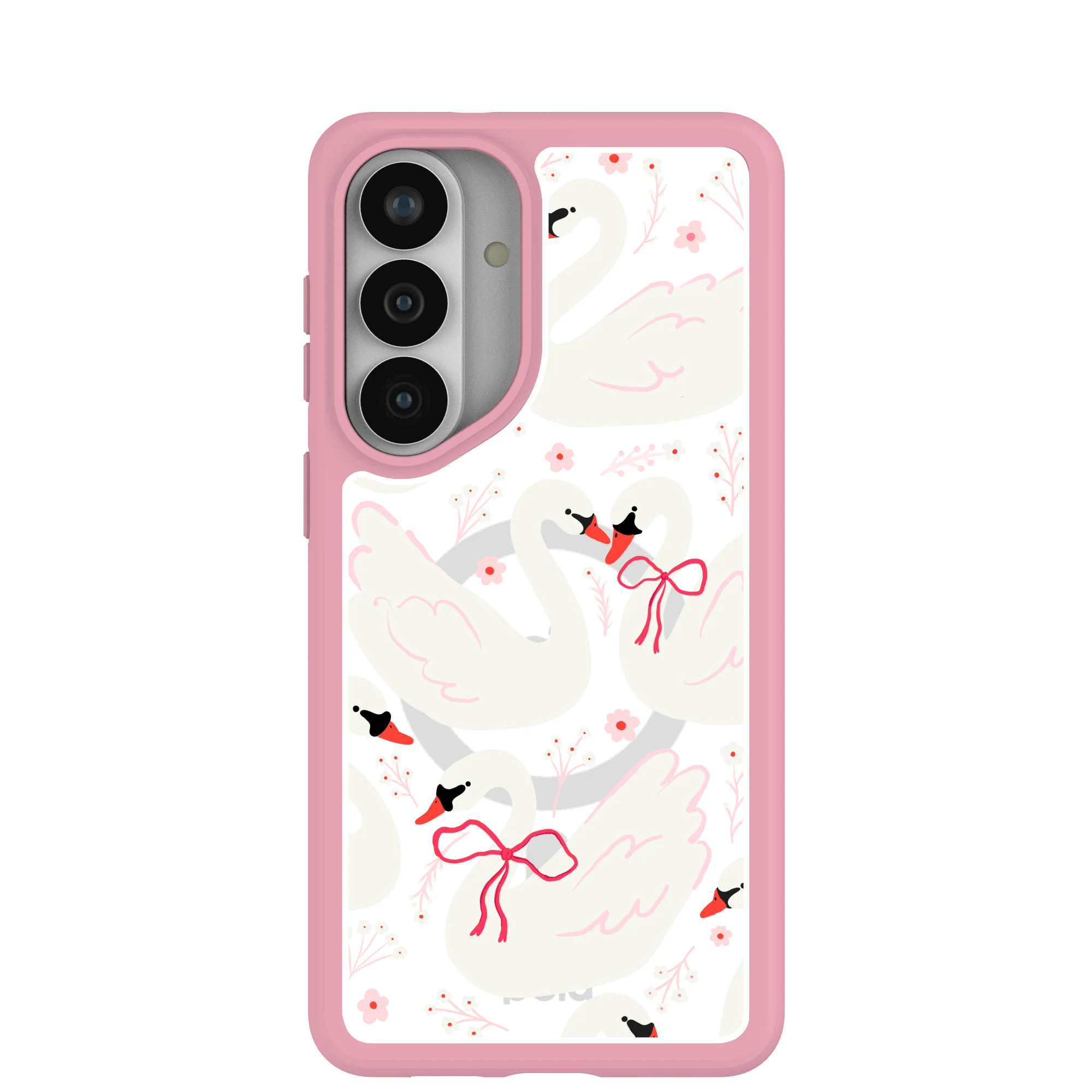 Clear Swan Garden Samsung Galaxy S26+(Plus) Case With Petal Pink Ridge (Magnetic Charging included)