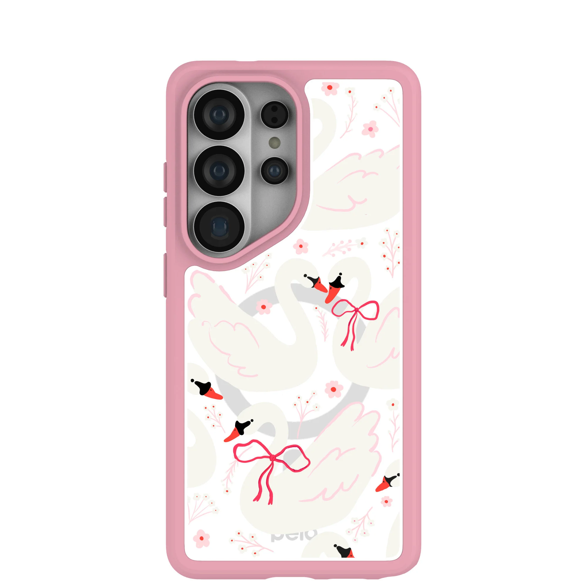 Clear Swan Garden Samsung Galaxy S26 Ultra Case With Petal Pink Ridge (Magnetic Charging included)