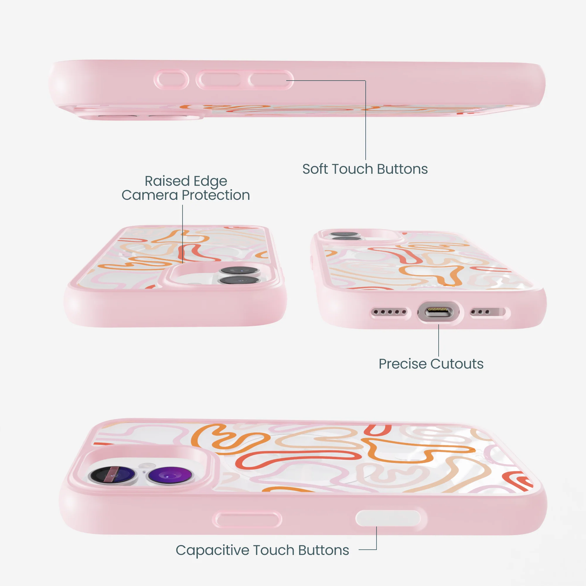 Clear Sweet Doodles iPhone 17 Case With Petal Pink Ridge (MagSafe included) - Image 3