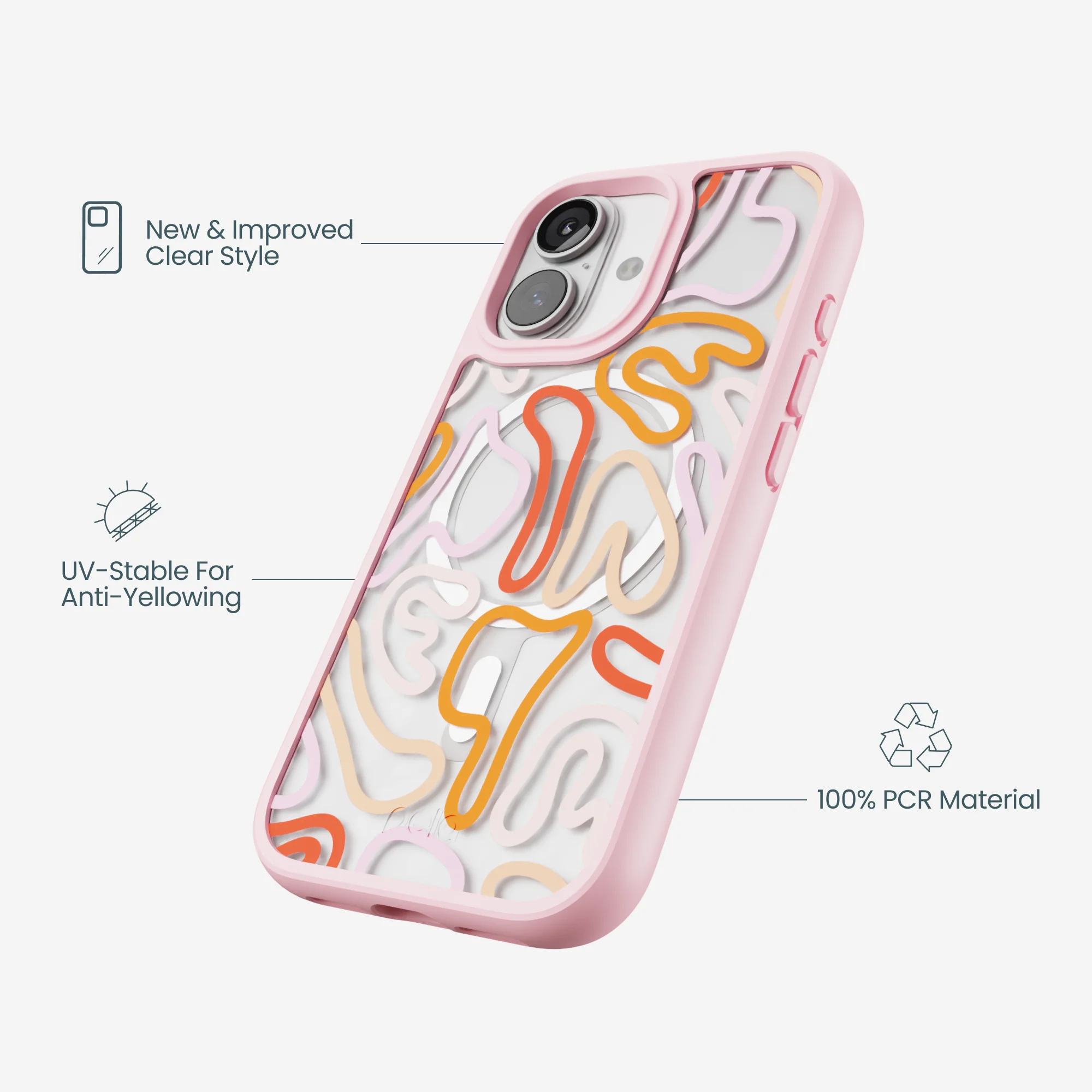Clear Sweet Doodles iPhone 17 Case With Petal Pink Ridge (MagSafe included) - Image 4