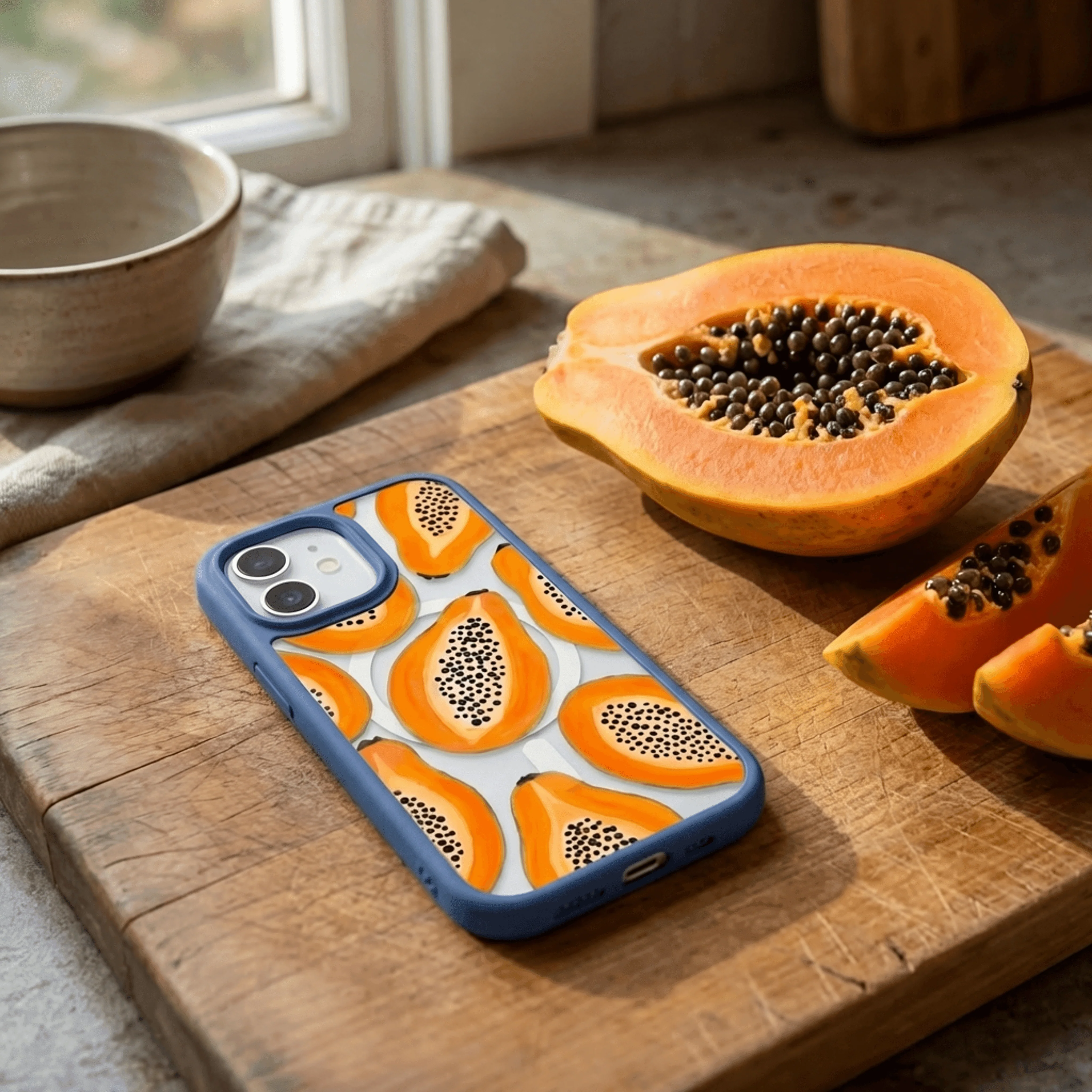 Clear Juicy Papayas iPhone 17 Case With True Blue Ridge (MagSafe included) - Image 2