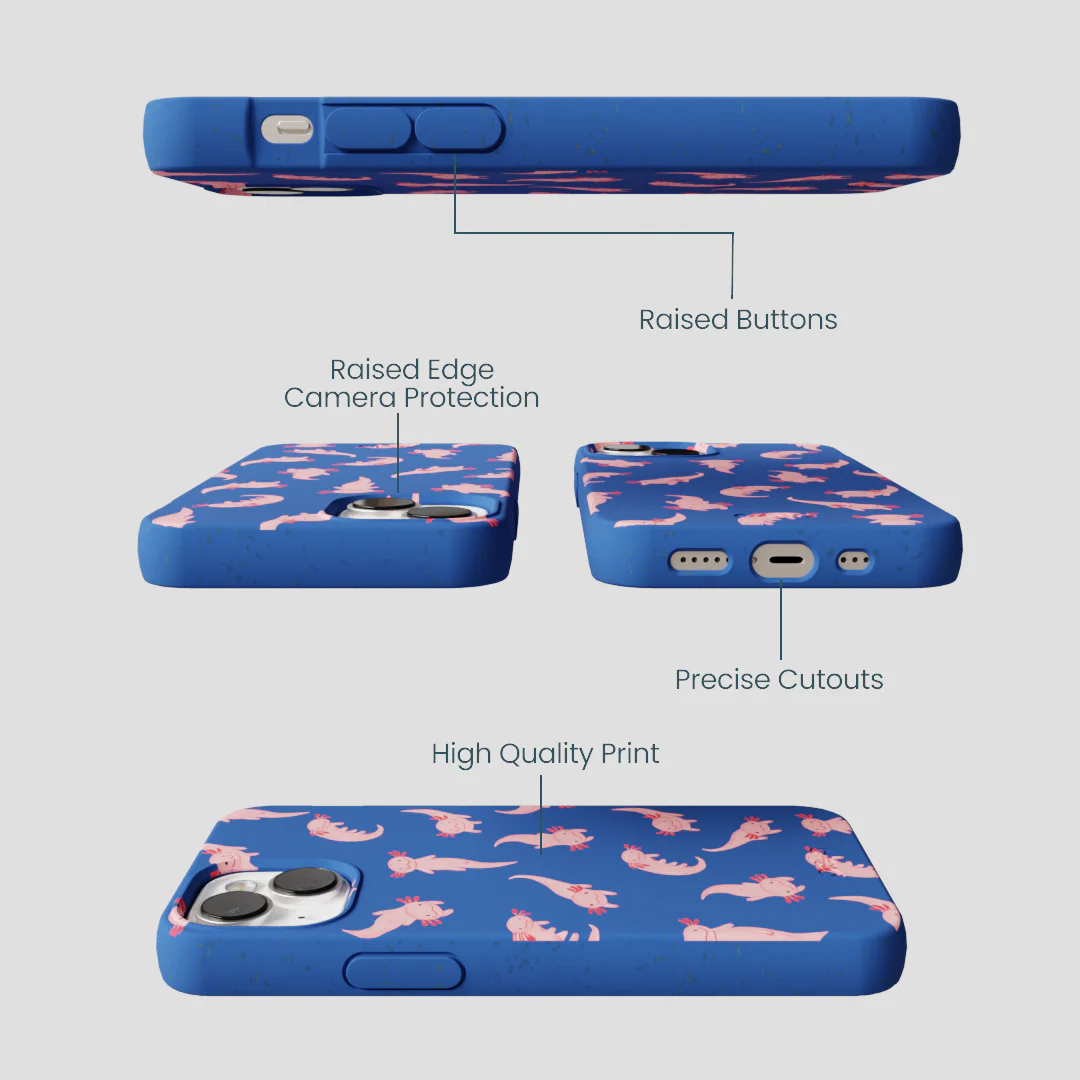 Electric Blue Axolotls iPhone 13 Case - Image 3