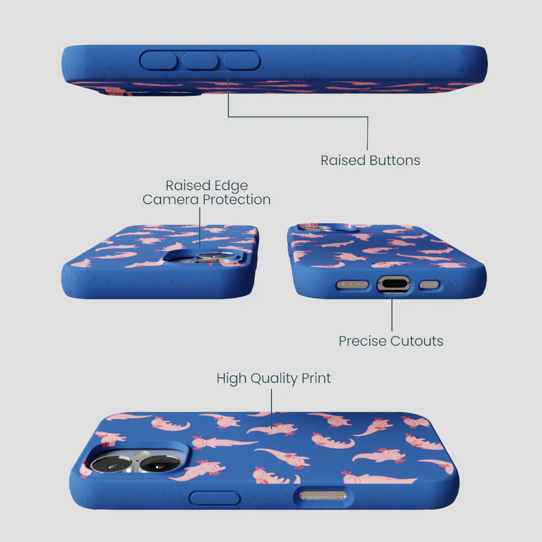 Electric Blue Axolotls iPhone 16 Case - Image 3