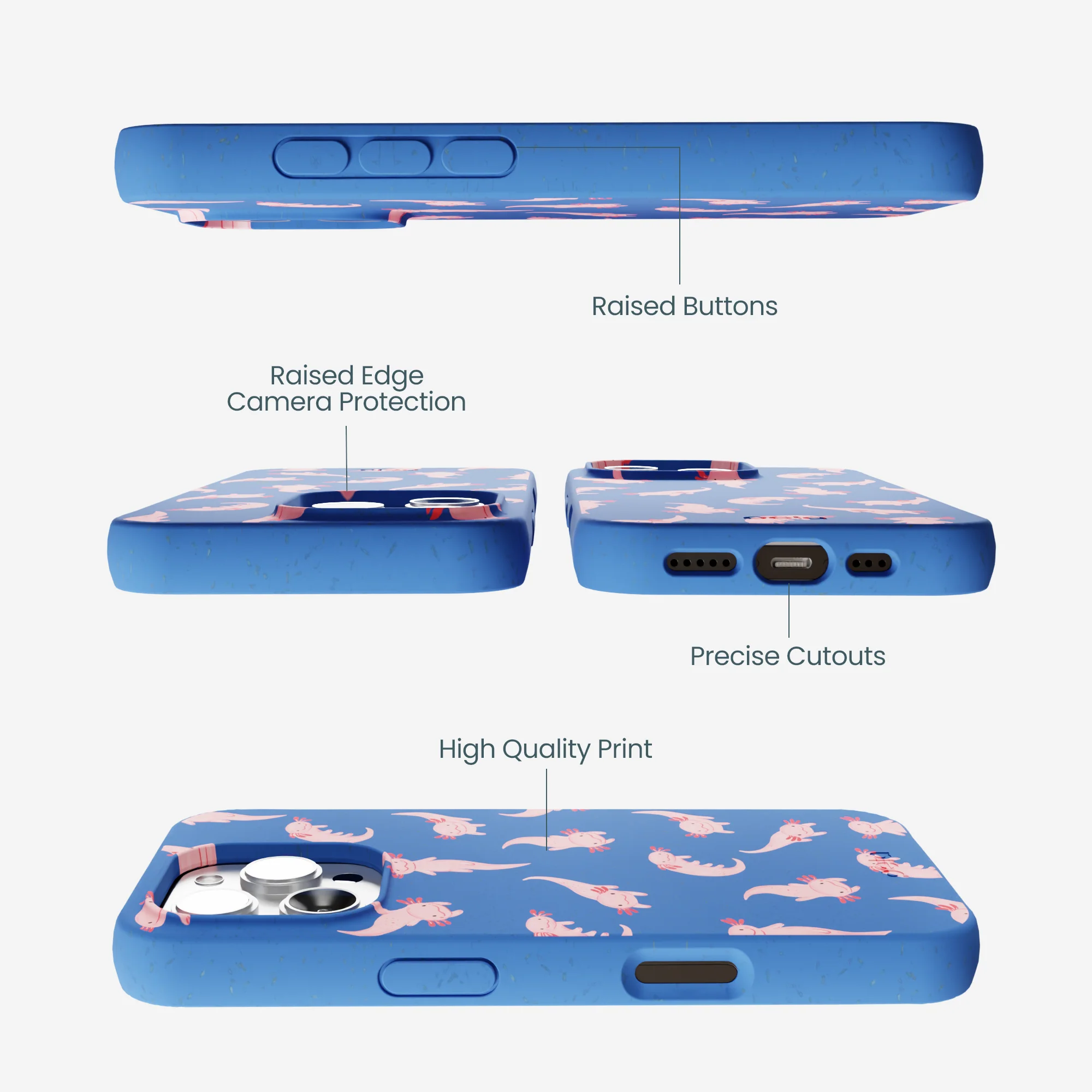 Electric Blue Axolotls iPhone 16 Pro Max Case - Image 3