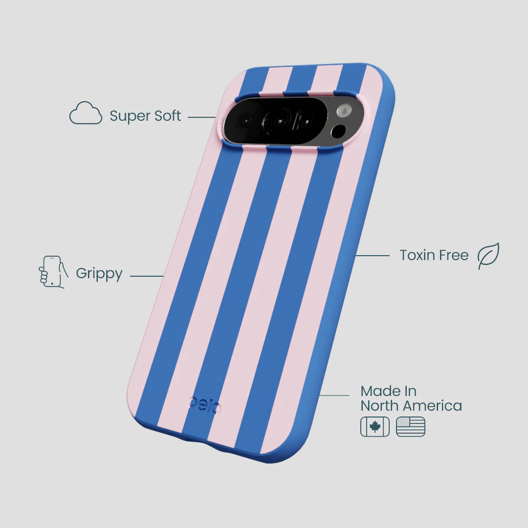 Electric Blue Big Pop Pink Stripes Google Pixel 10/10 Pro Case - Image 4