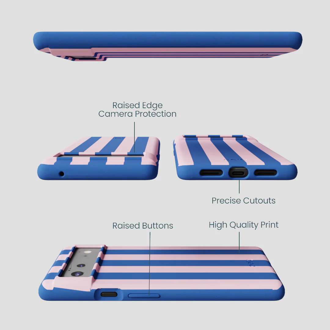 Electric Blue Big Pop Pink Stripes Google Pixel 6a Case - Image 3