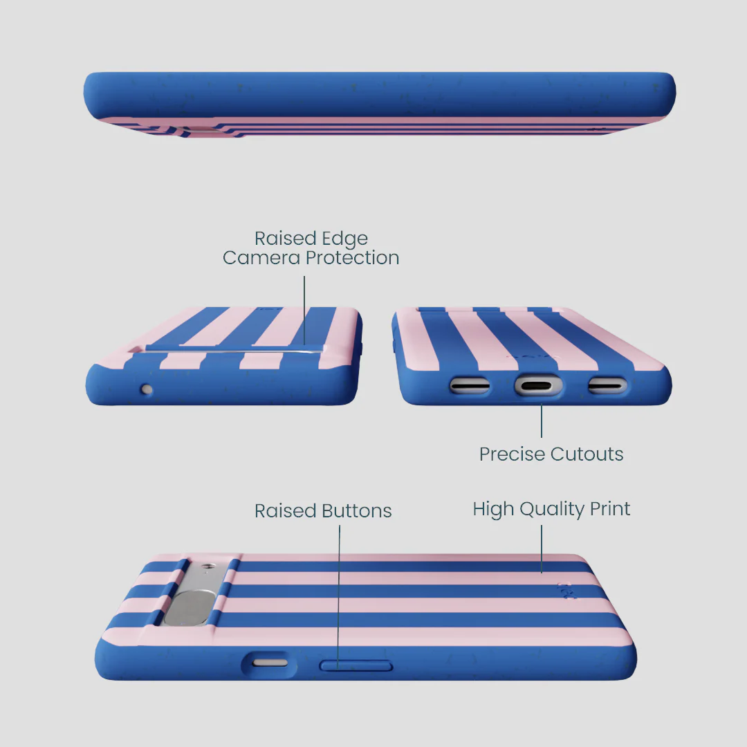 Electric Blue Big Pop Pink Stripes Google Pixel 7a Case - Image 3