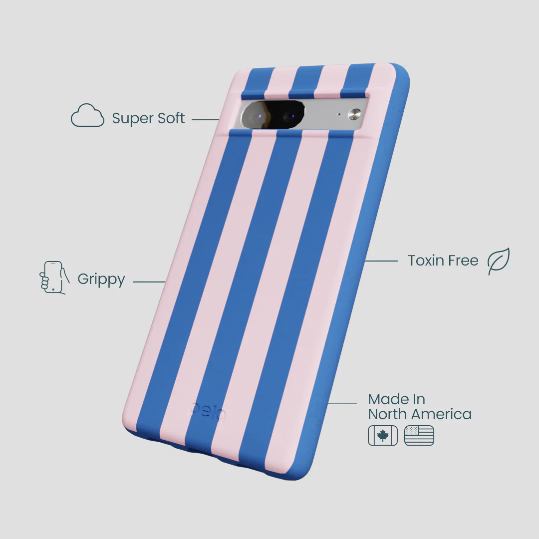Electric Blue Big Pop Pink Stripes Google Pixel 7a Case - Image 4