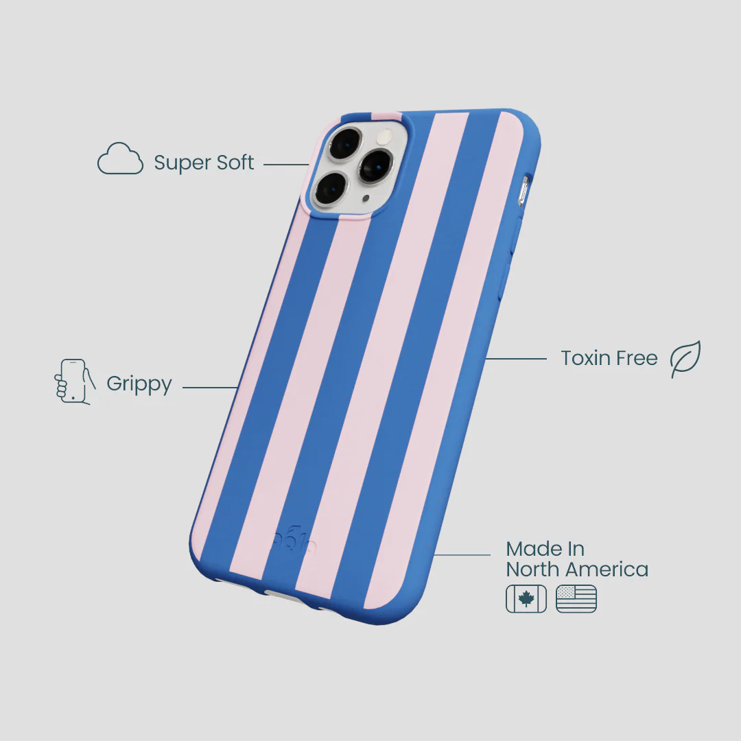 Electric Blue Big Pop Pink Stripes iPhone 11 Pro Case - Image 4