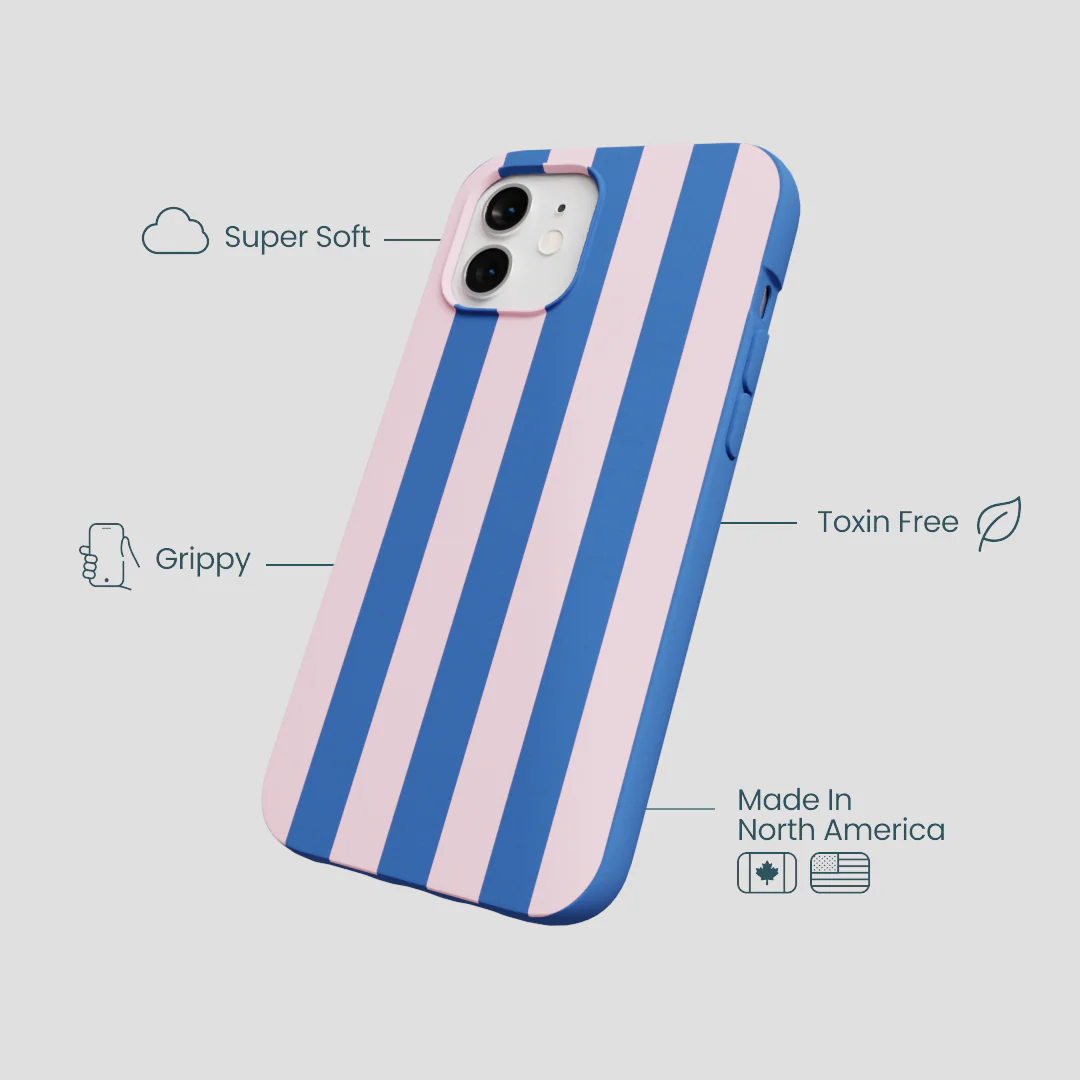Electric Blue Big Pop Pink Stripes iPhone 12/ iPhone 12 Pro Case - Image 4