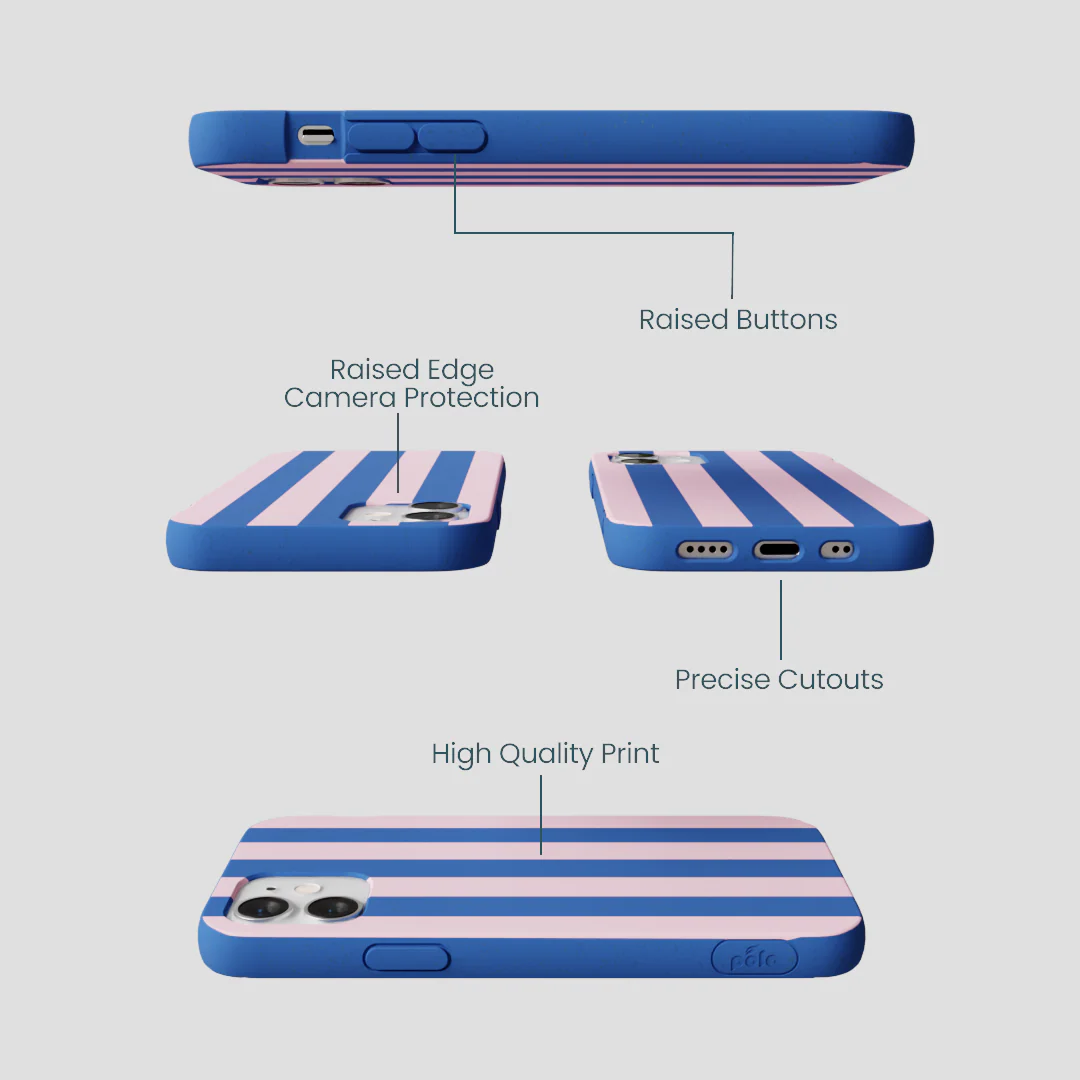 Electric Blue Big Pop Pink Stripes iPhone 12 Mini Case - Image 3