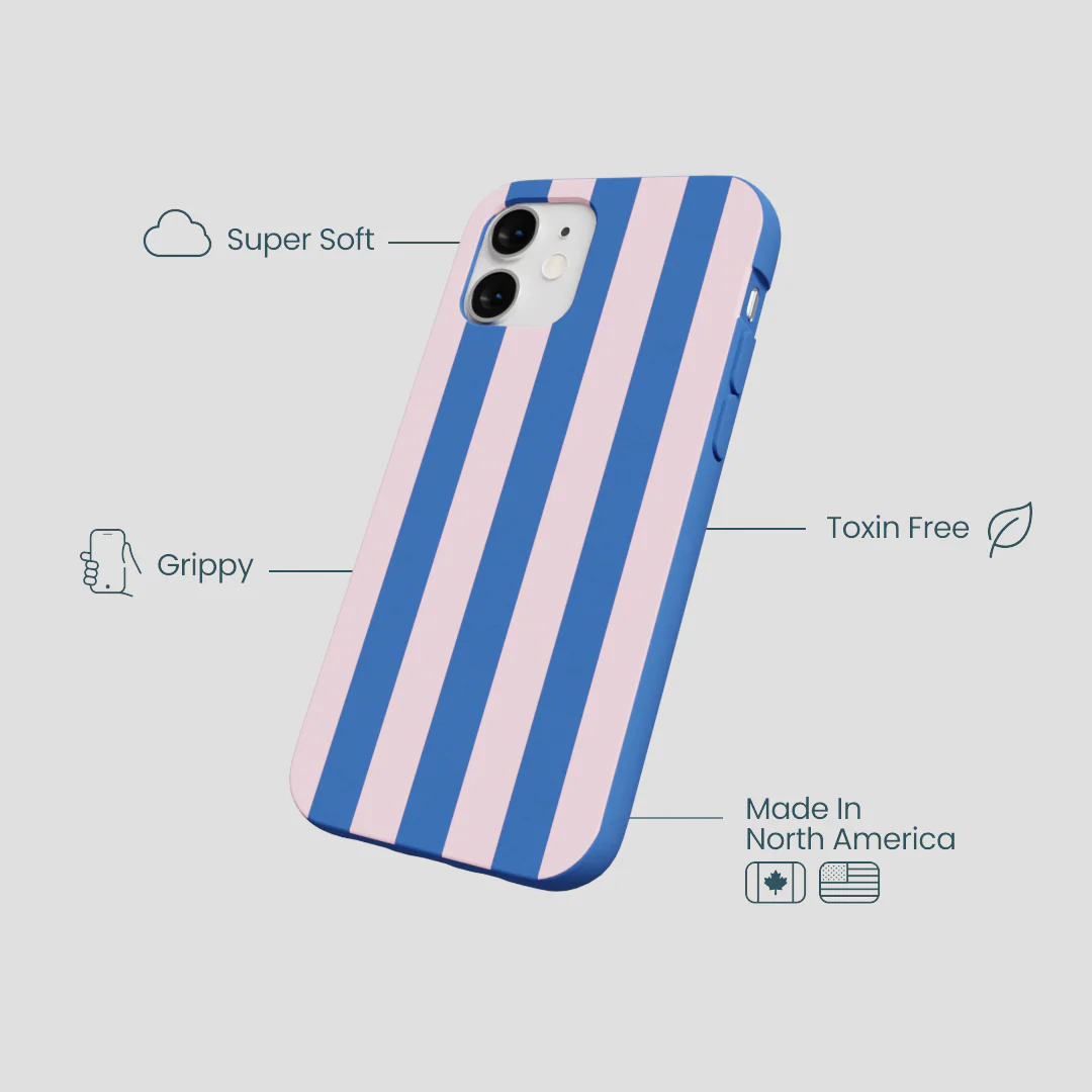 Electric Blue Big Pop Pink Stripes iPhone 12 Mini Case - Image 4