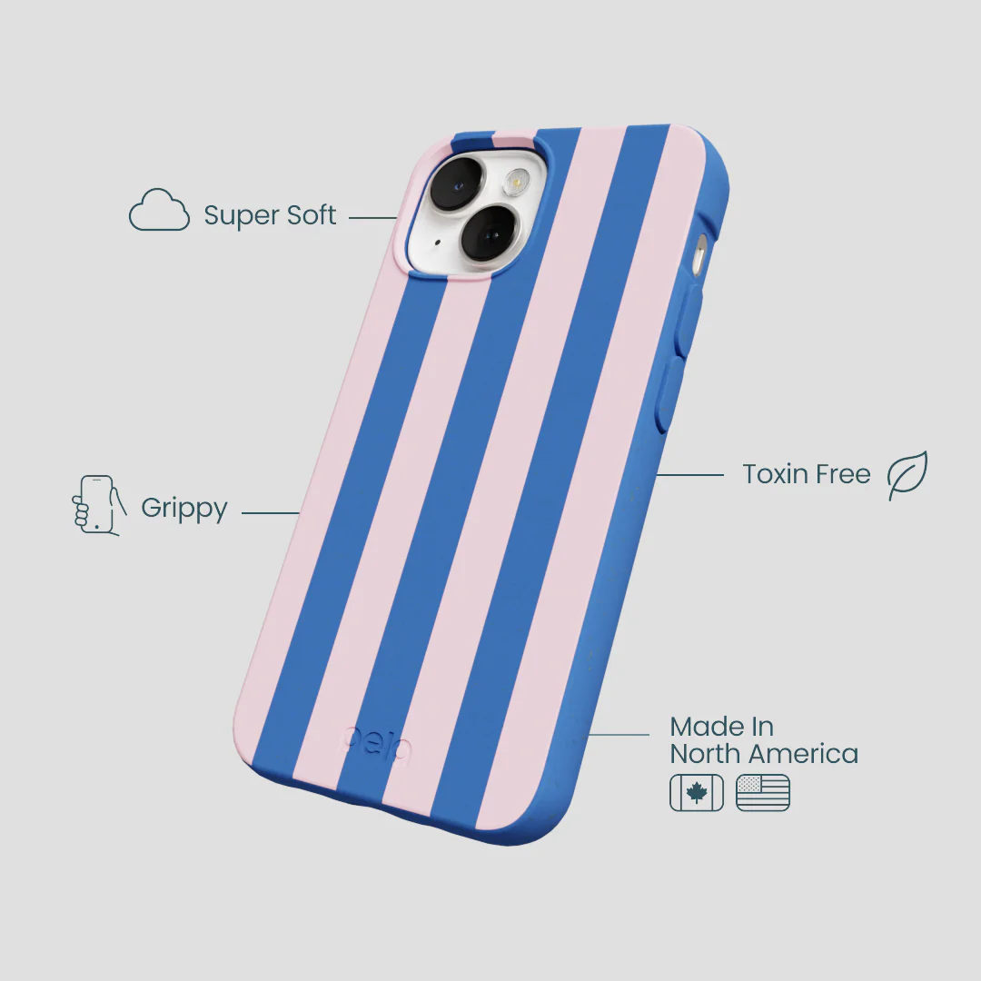 Electric Blue Big Pop Pink Stripes iPhone 13 Case - Image 4