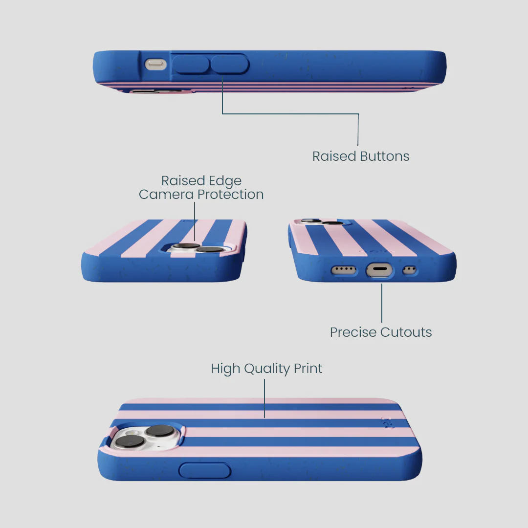 Electric Blue Big Pop Pink Stripes iPhone 13 Mini Case - Image 3