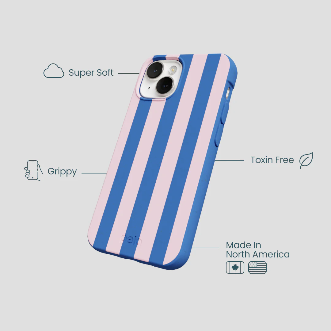Electric Blue Big Pop Pink Stripes iPhone 13 Mini Case - Image 4