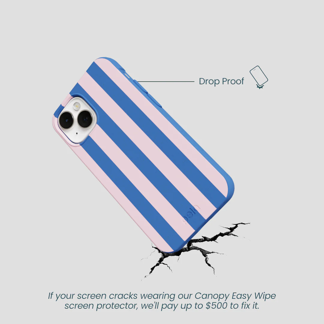 Electric Blue Big Pop Pink Stripes iPhone 13 Mini Case - Image 5