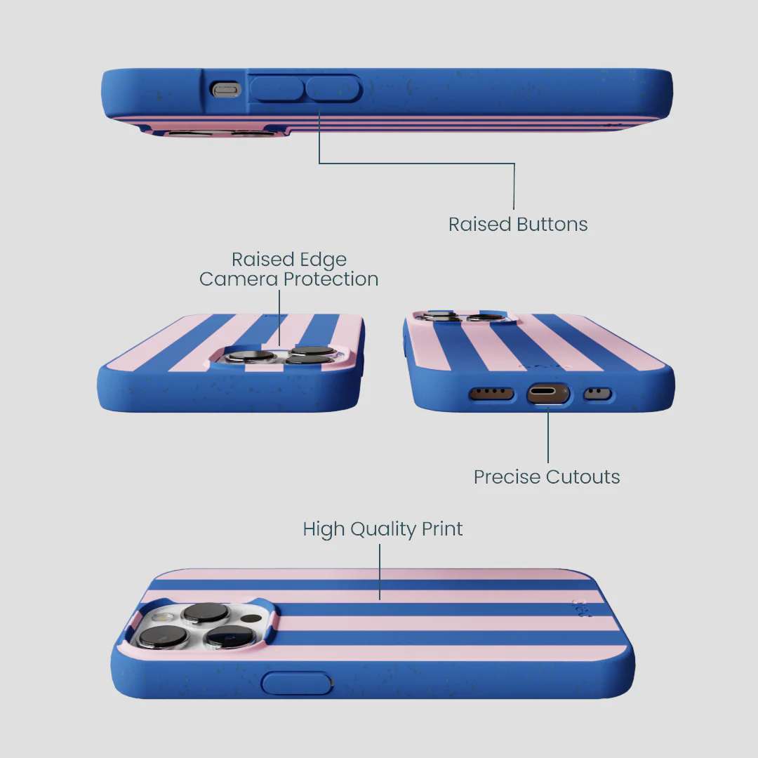 Electric Blue Big Pop Pink Stripes iPhone 13 Pro Case - Image 3