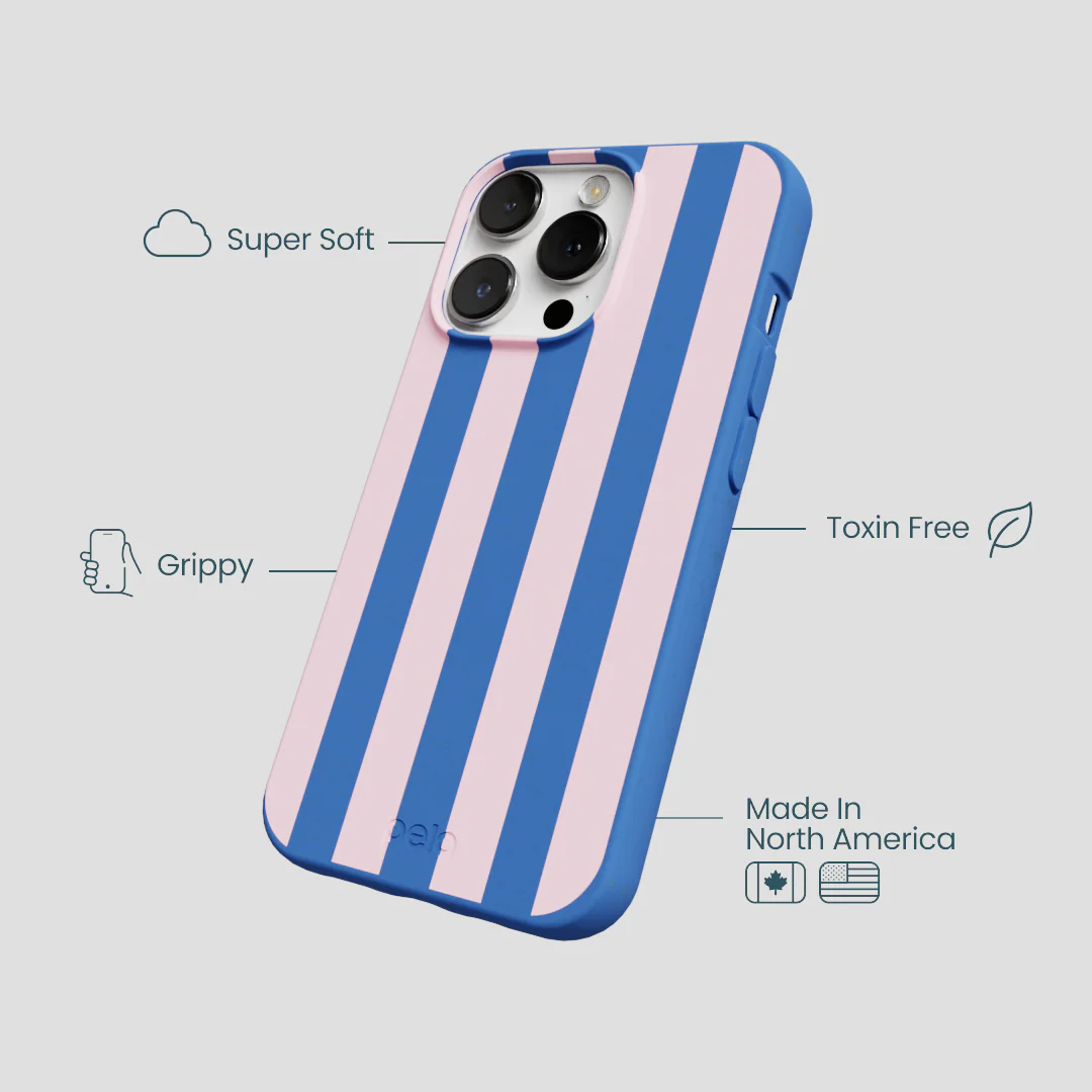 Electric Blue Big Pop Pink Stripes iPhone 13 Pro Case - Image 4