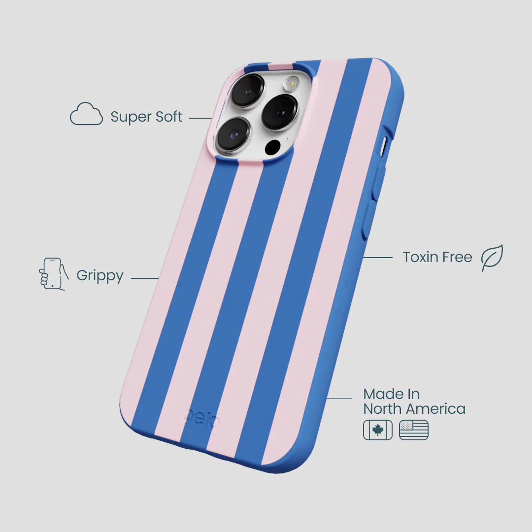 Electric Blue Big Pop Pink Stripes iPhone 13 Pro Max Case - Image 4