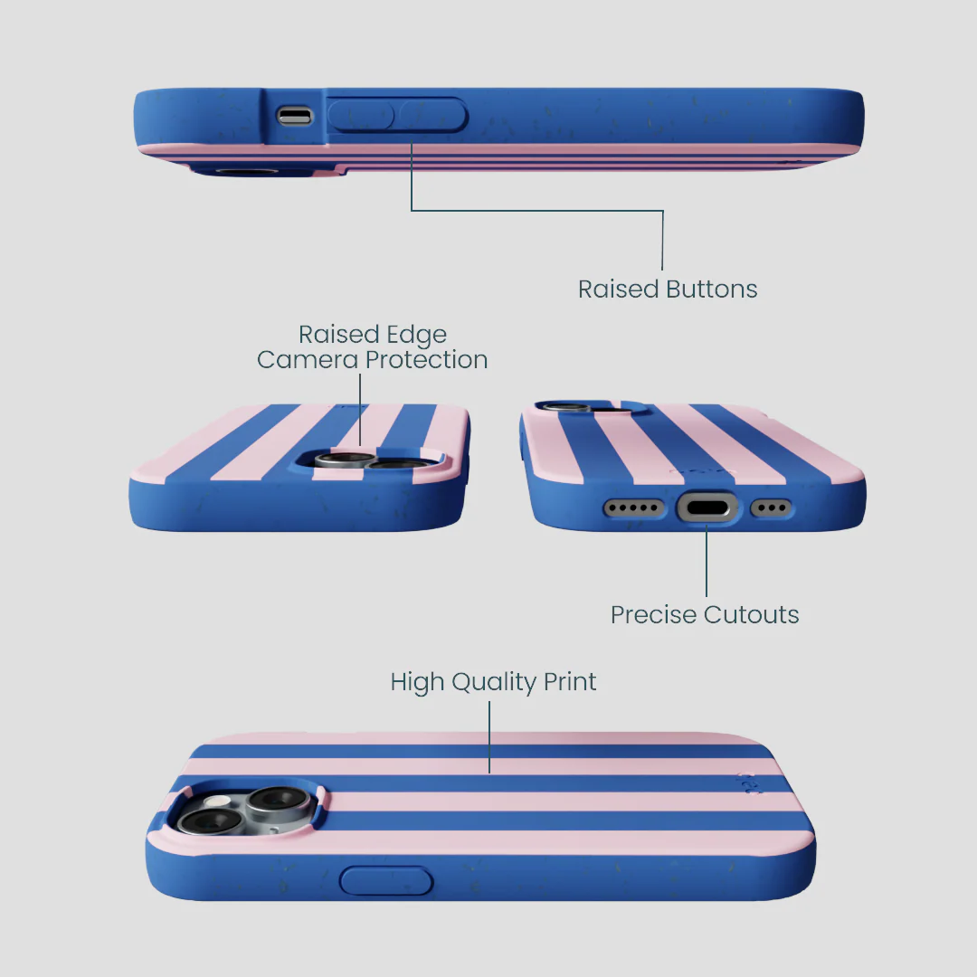 Electric Blue Big Pop Pink Stripes iPhone 14 Case - Image 3