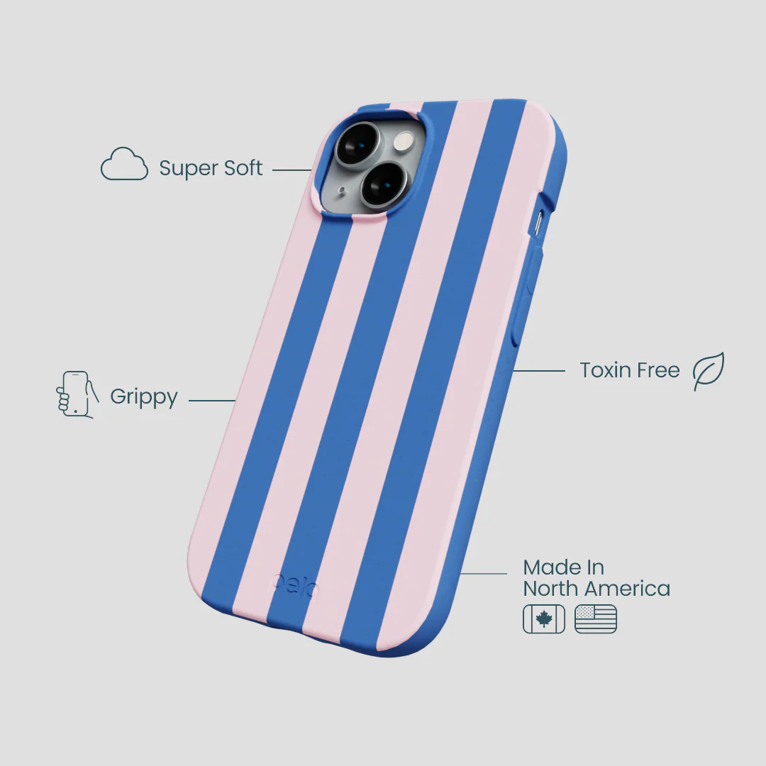 Electric Blue Big Pop Pink Stripes iPhone 14 Case - Image 4