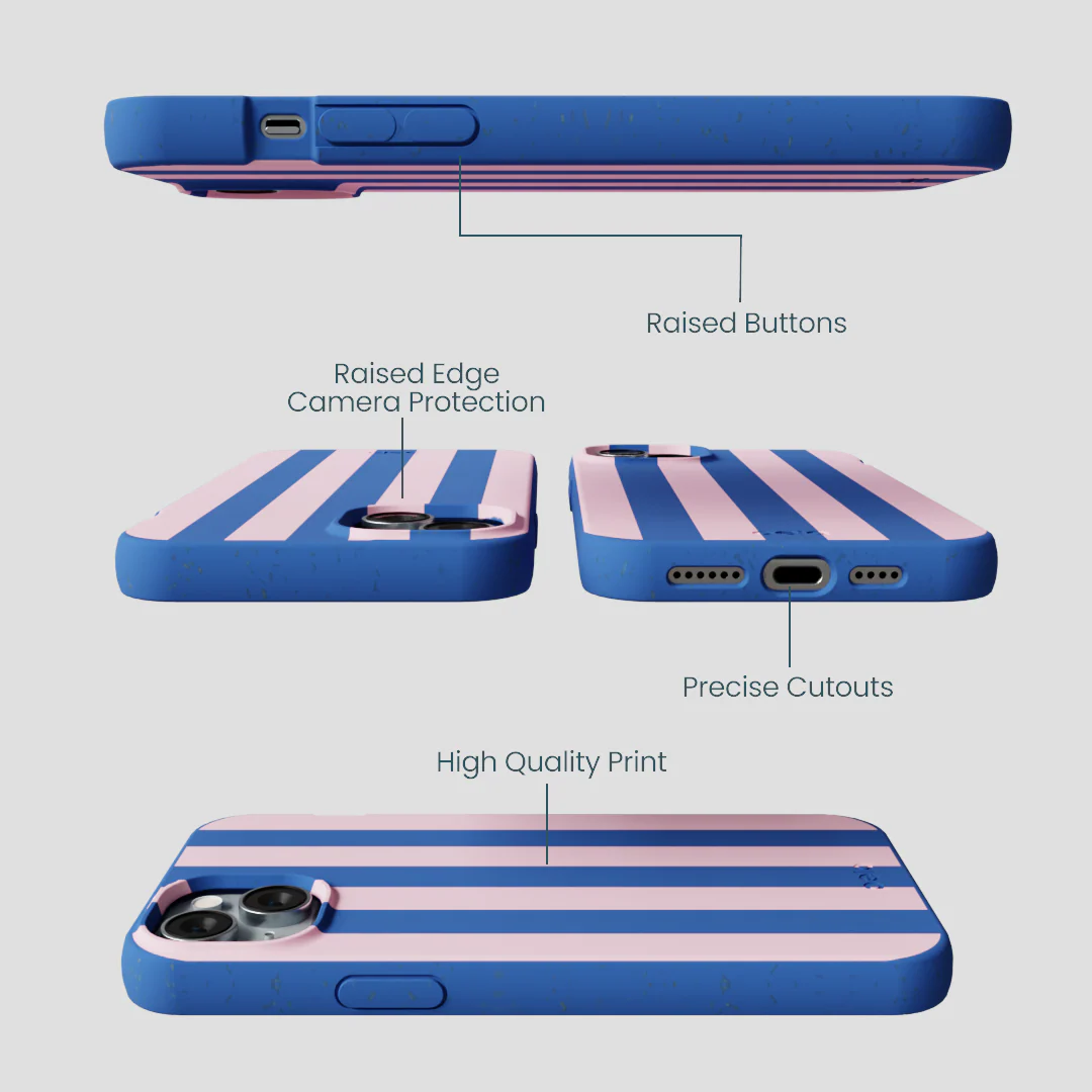 Electric Blue Big Pop Pink Stripes iPhone 14 Plus Case - Image 3