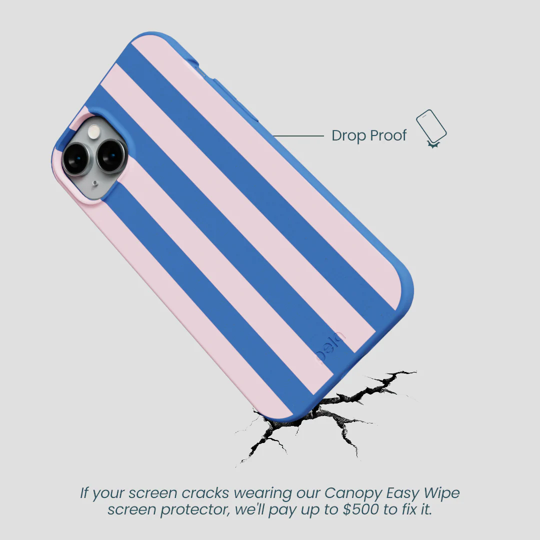 Electric Blue Big Pop Pink Stripes iPhone 14 Plus Case - Image 5