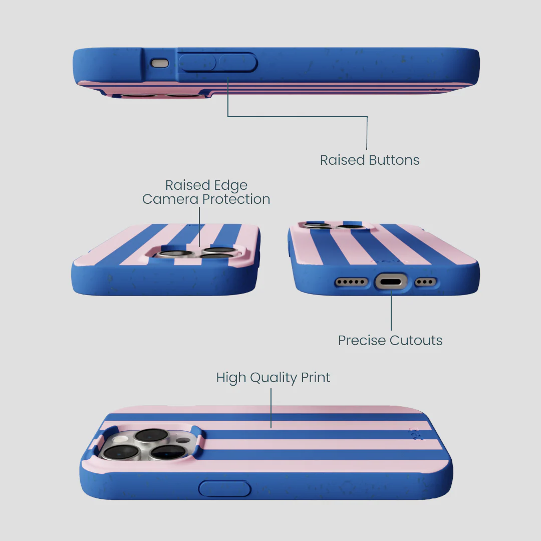 Electric Blue Big Pop Pink Stripes iPhone 14 Pro Case - Image 3