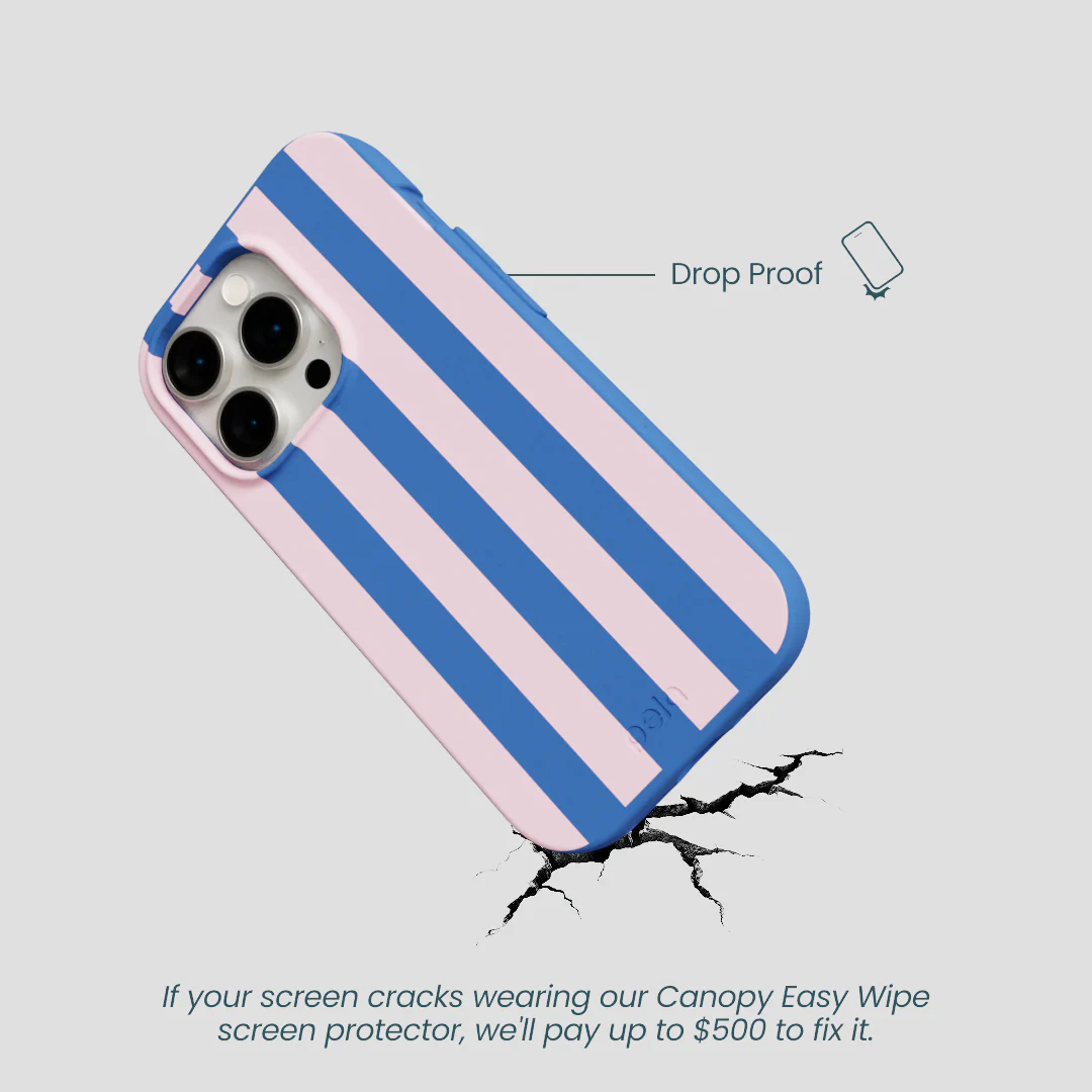 Electric Blue Big Pop Pink Stripes iPhone 14 Pro Case - Image 5