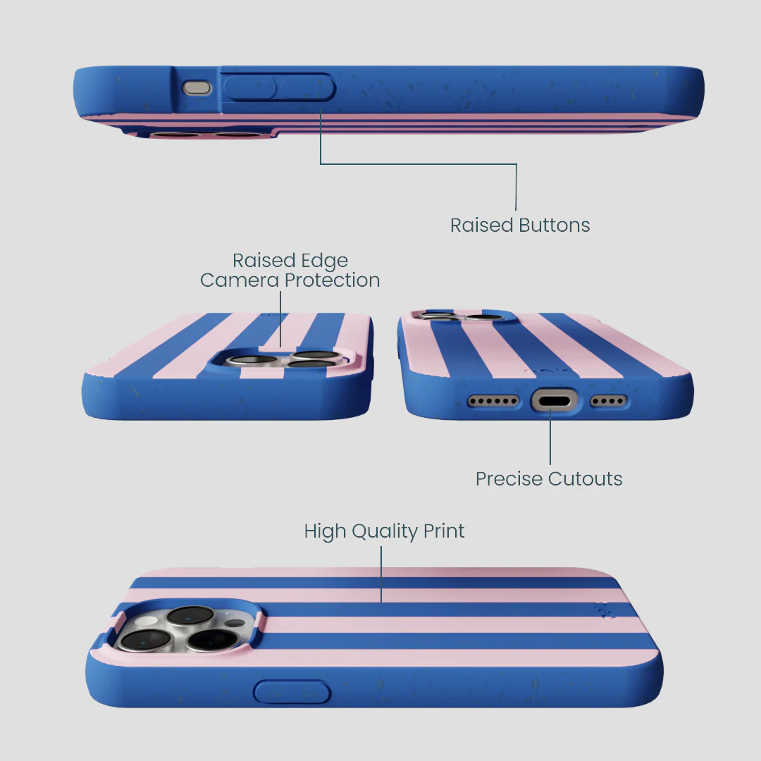 Electric Blue Big Pop Pink Stripes iPhone 14 Pro Max Case - Image 3