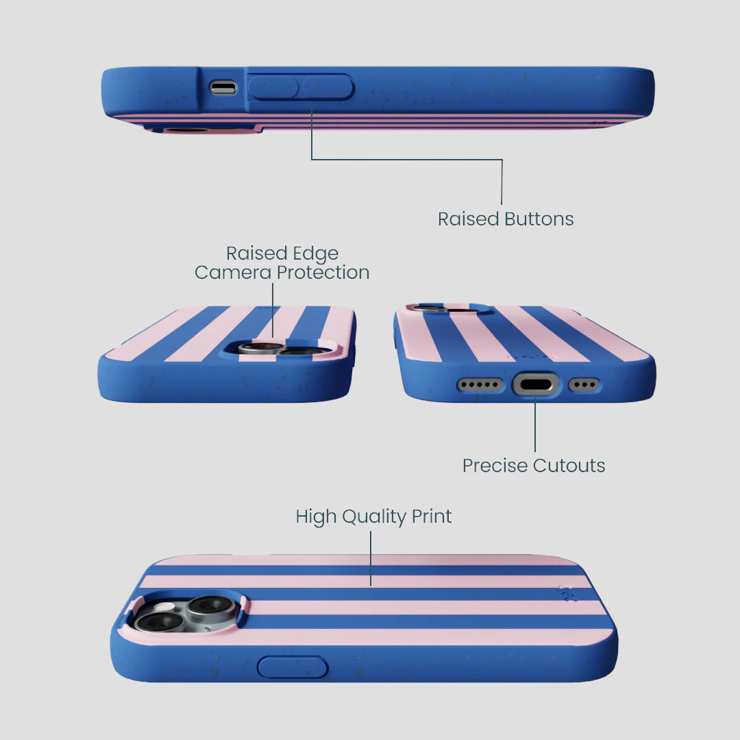 Electric Blue Big Pop Pink Stripes iPhone 15 Case - Image 3