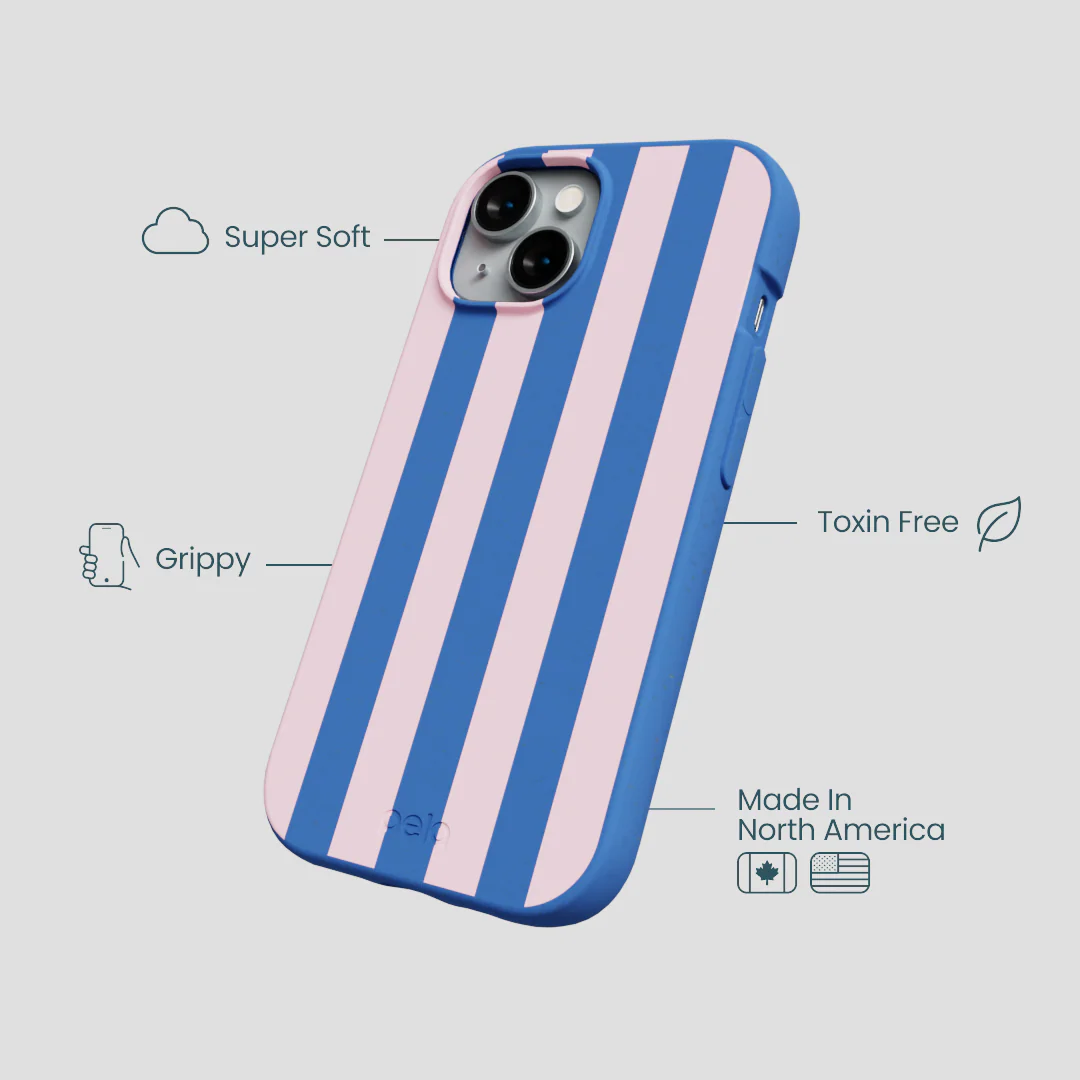 Electric Blue Big Pop Pink Stripes iPhone 15 Case - Image 4