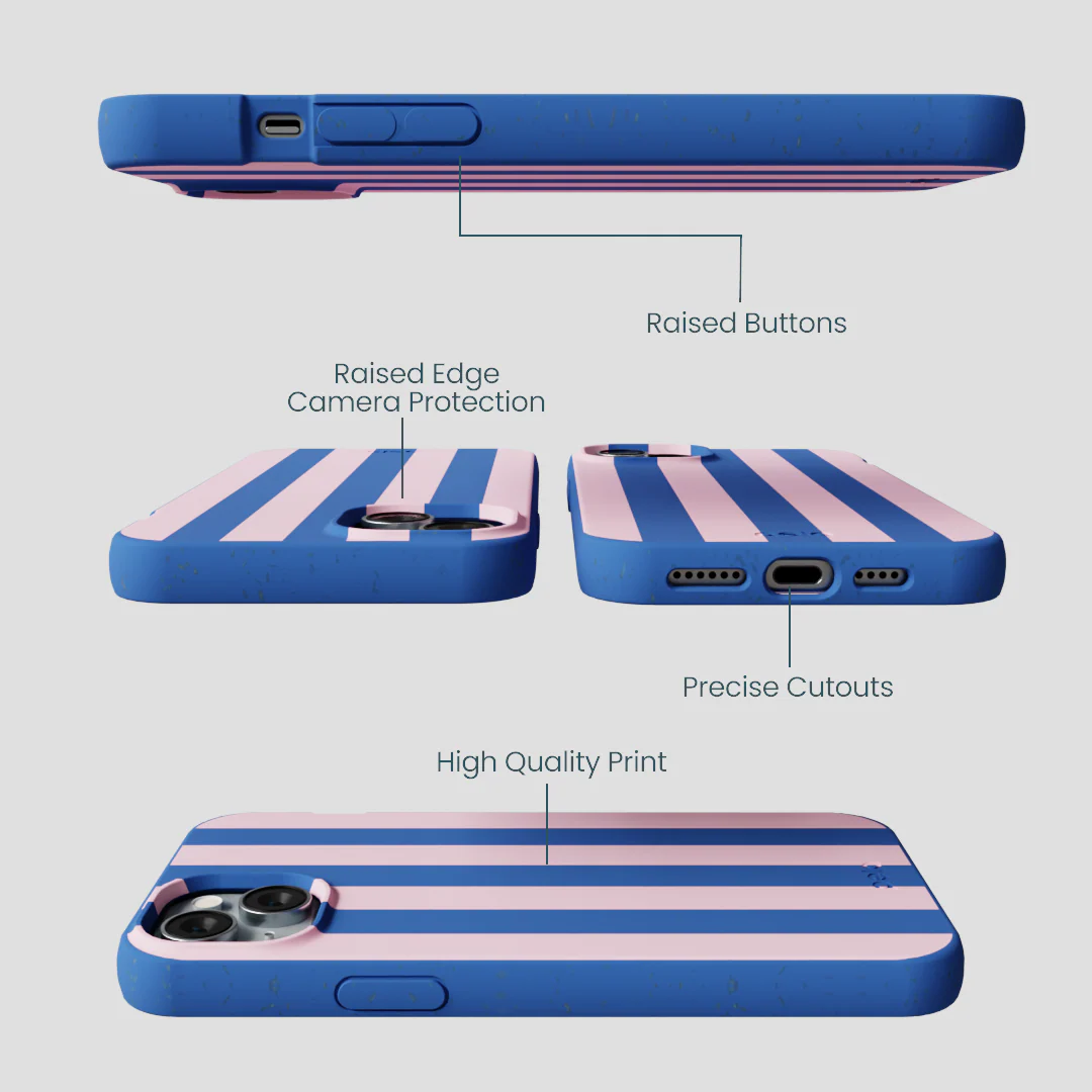 Electric Blue Big Pop Pink Stripes iPhone 15 Plus Case - Image 3