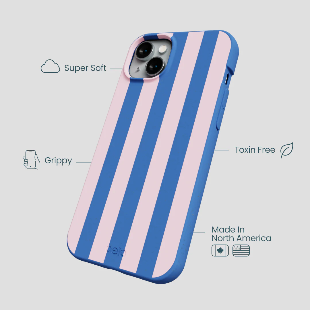 Electric Blue Big Pop Pink Stripes iPhone 15 Plus Case - Image 4