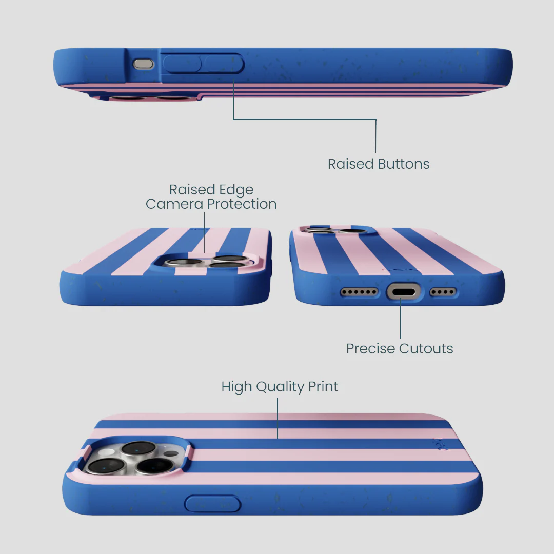 Electric Blue Big Pop Pink Stripes iPhone 15 Pro Max Case - Image 3