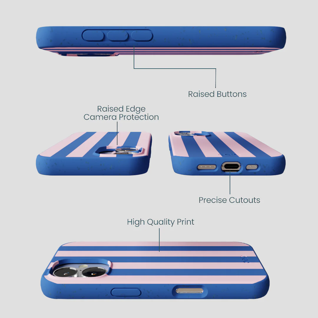 Electric Blue Big Pop Pink Stripes iPhone 16 Case - Image 3