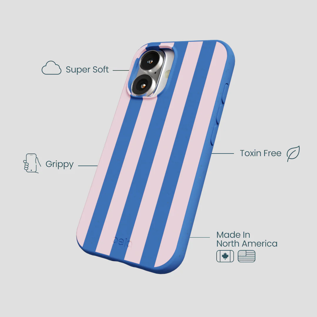 Electric Blue Big Pop Pink Stripes iPhone 16 Case - Image 4