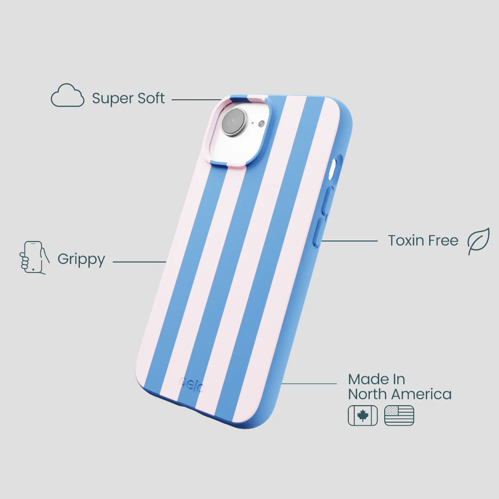 Electric Blue Big Pop Pink Stripes iPhone 16e/17e Case - Image 4