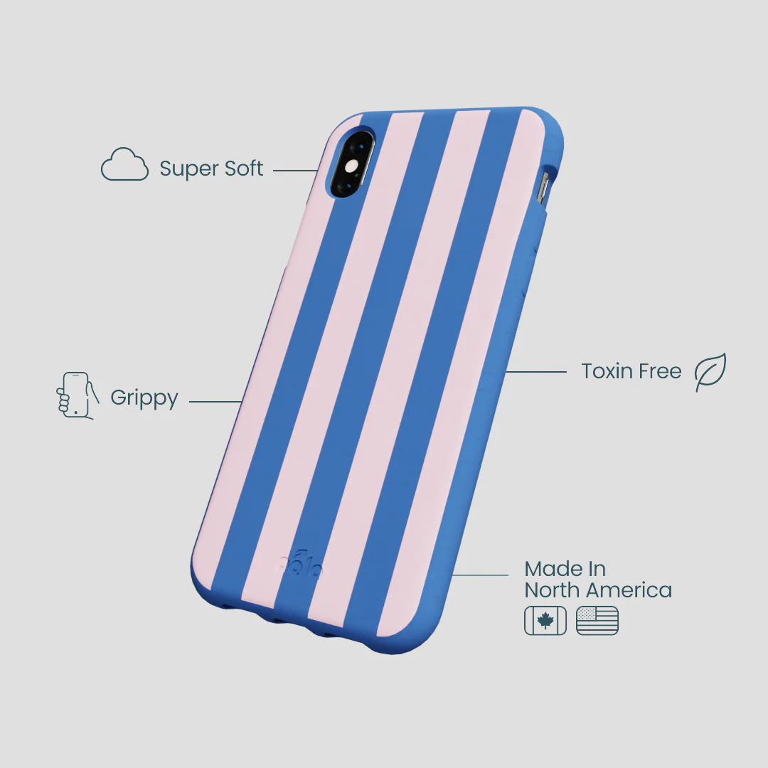 Electric Blue Big Pop Pink Stripes iPhone XR Case - Image 4