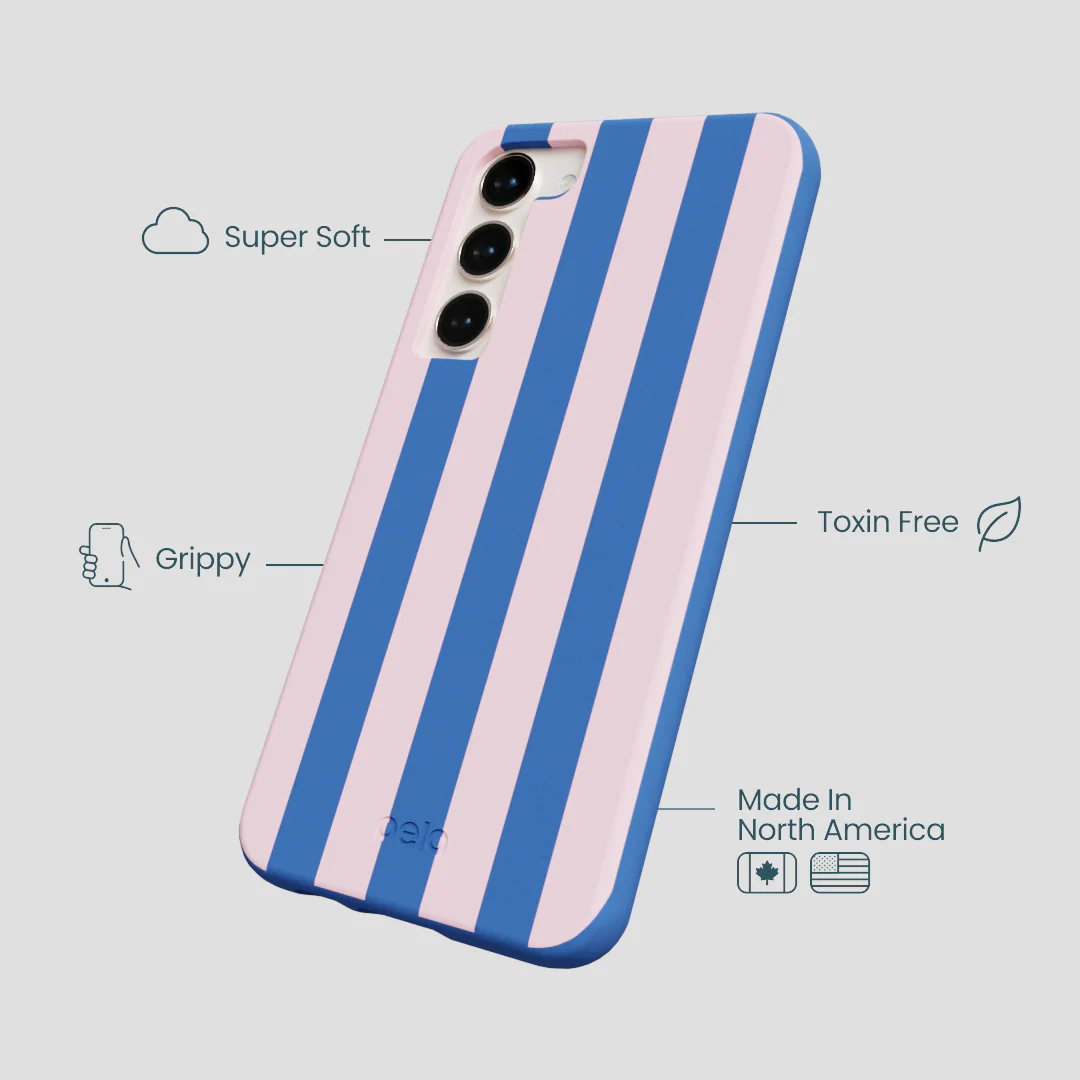 Electric Blue Big Pop Pink Stripes Samsung Galaxy S23+(Plus) Case - Image 4