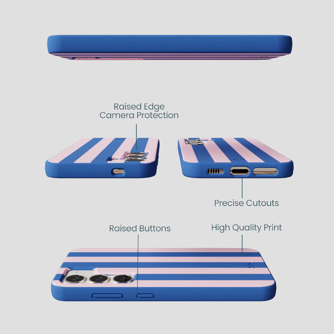 Electric Blue Big Pop Pink Stripes Samsung Galaxy S24 Case - Image 3