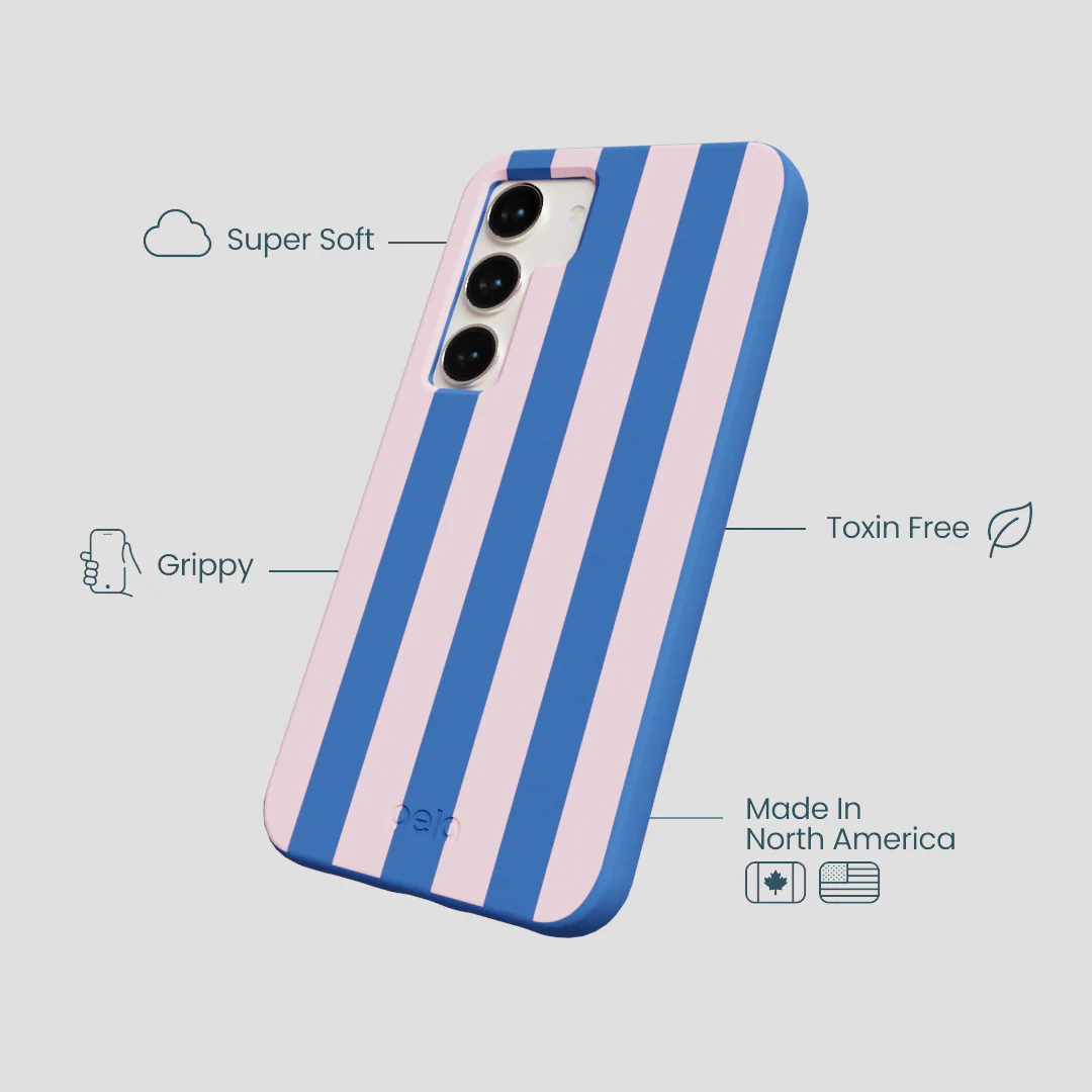 Electric Blue Big Pop Pink Stripes Samsung Galaxy S24 Case - Image 4