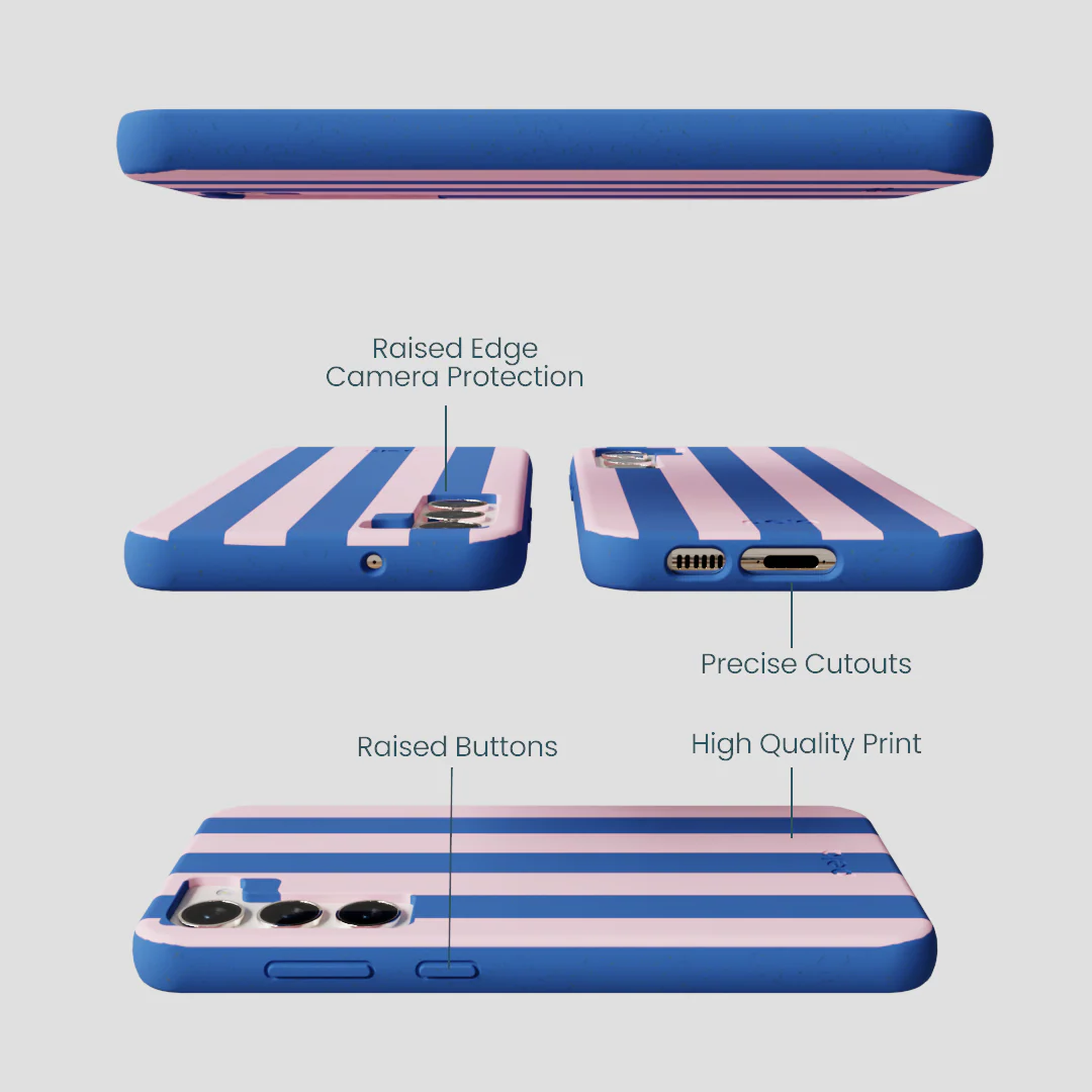 Electric Blue Big Pop Pink Stripes Samsung Galaxy S24+(Plus) Case - Image 3