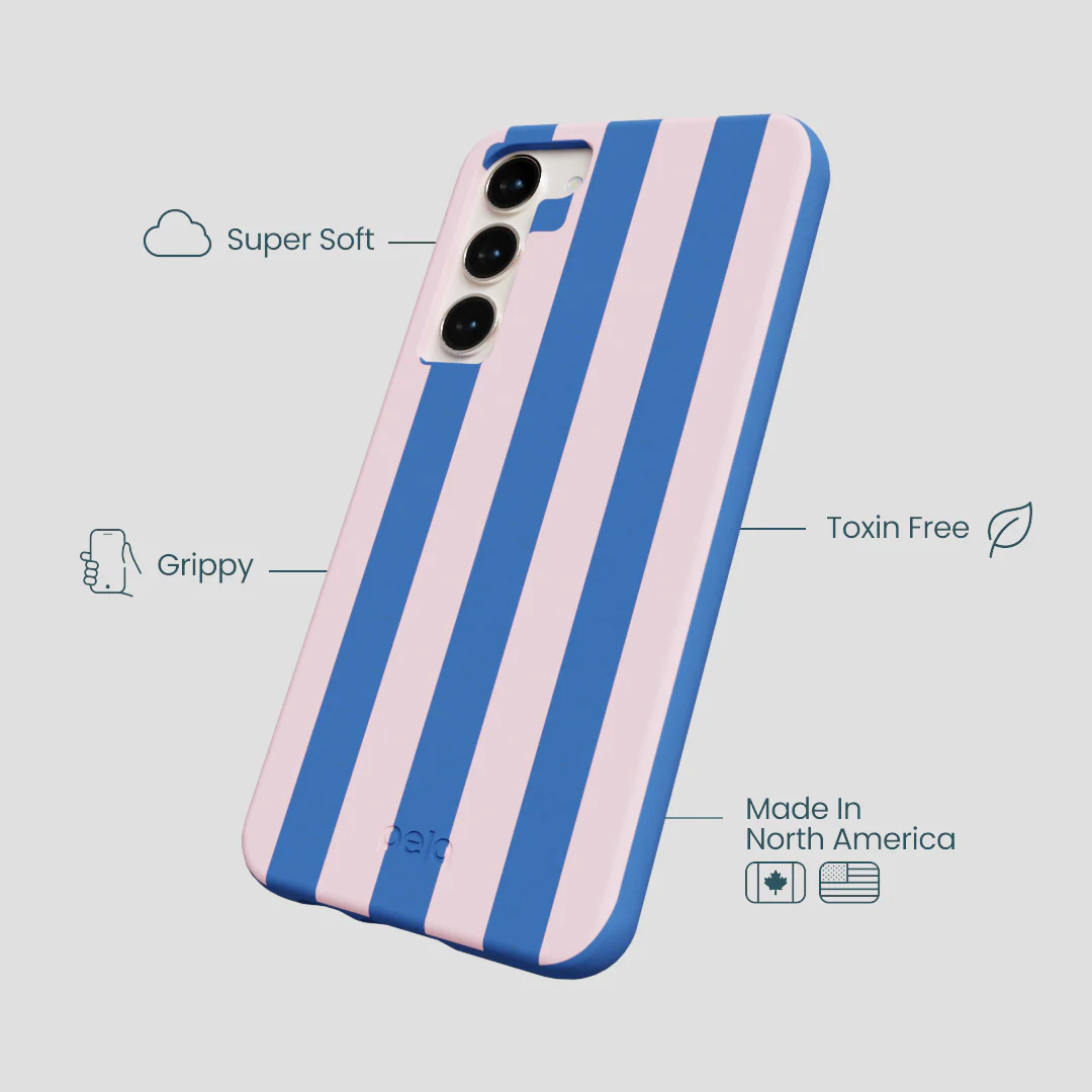 Electric Blue Big Pop Pink Stripes Samsung Galaxy S24+(Plus) Case - Image 4