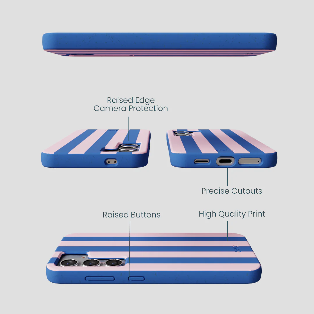 Electric Blue Big Pop Pink Stripes Samsung Galaxy S25 Case - Image 3